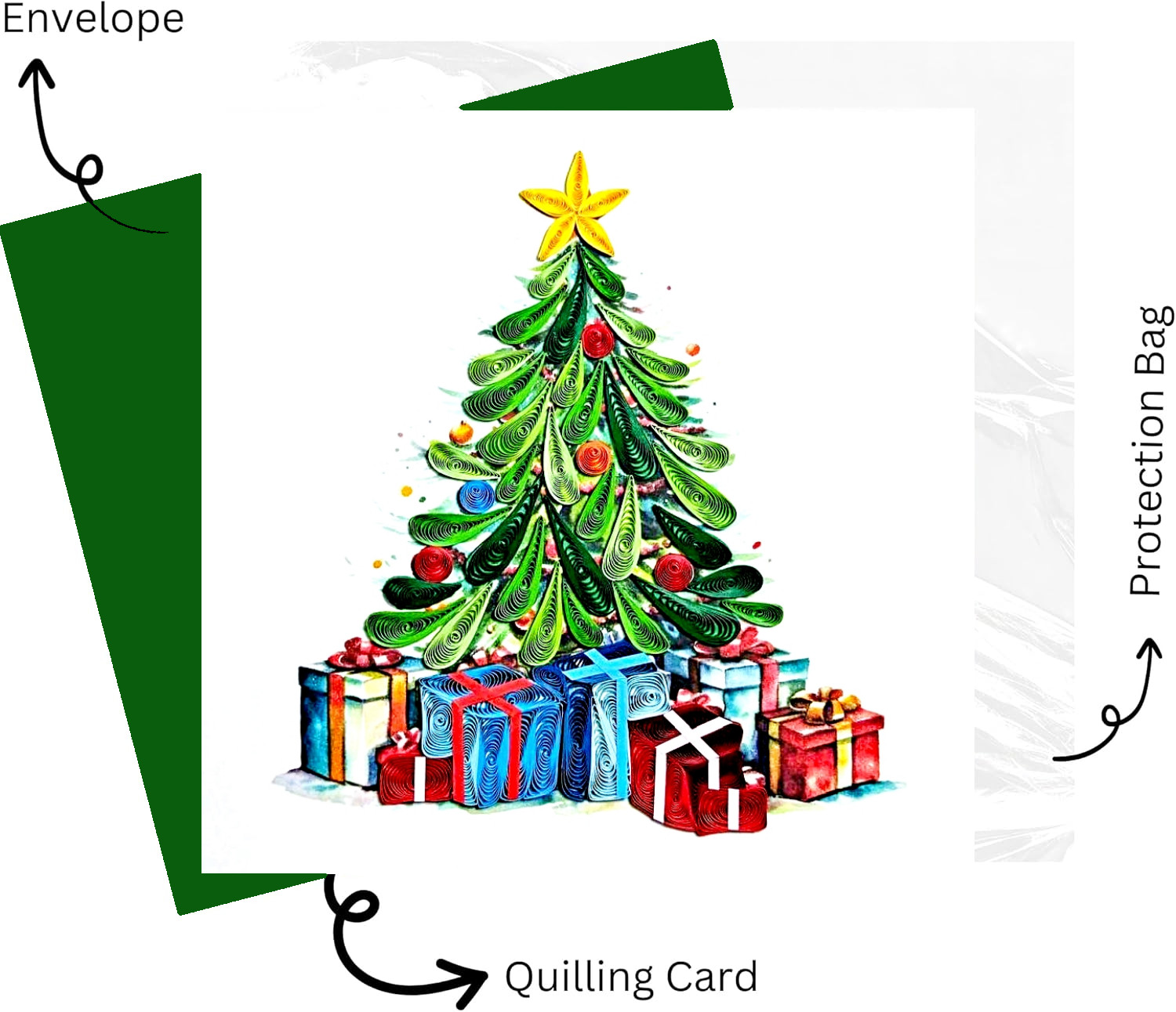 Handmade Christmas Tree Quilling Card – Unique Holiday Greeting Card – 3D Card