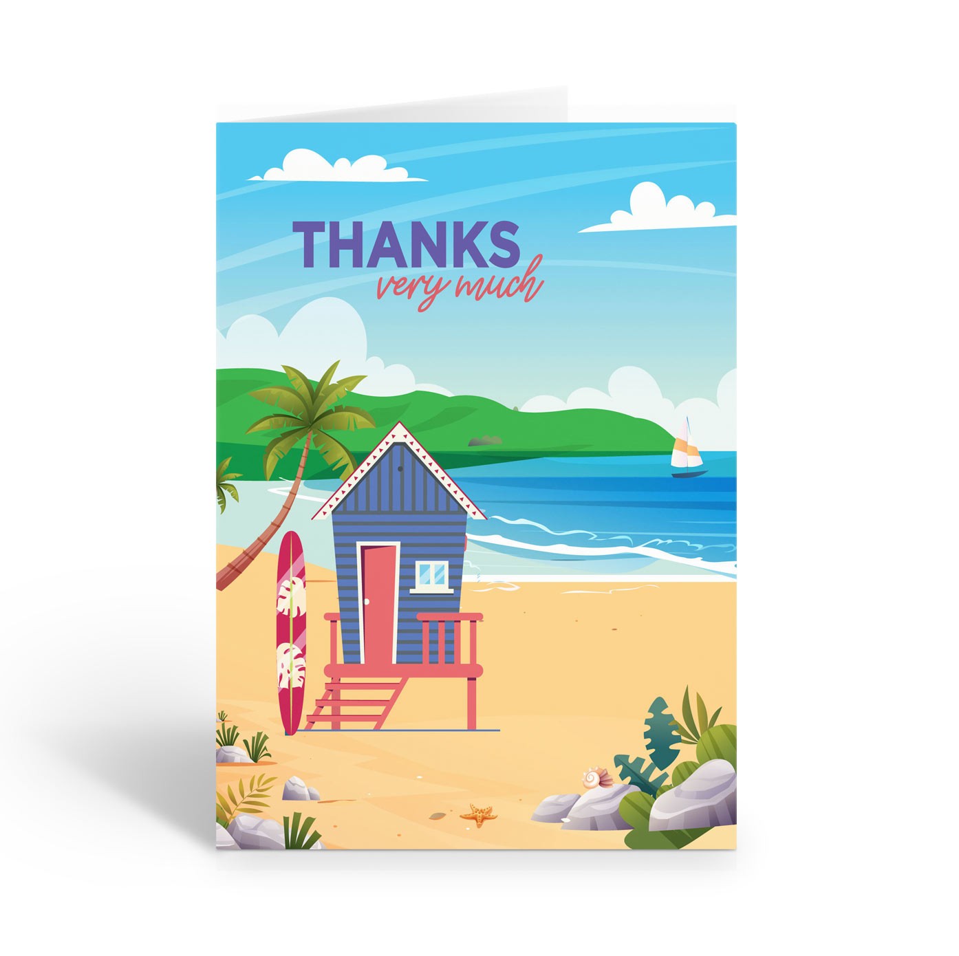 Beach Hut Blank Thank You Note Cards, 10 cards w/Envelopes – Size 4.25″ x 5.5″