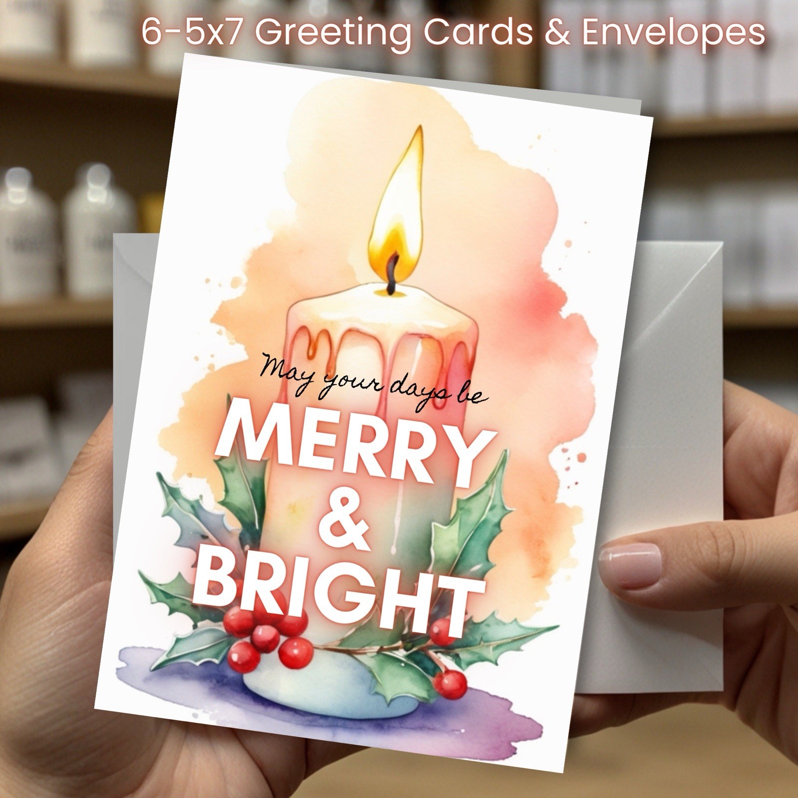 Christmas Greeting Cards w/ Envelope – Set of 6 -5×7 Cards & Envelopes L#050