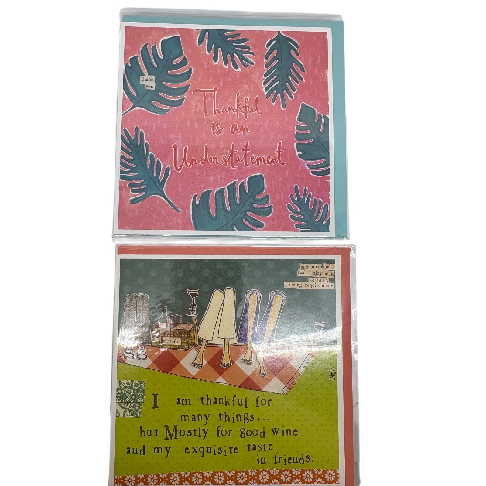 2 Curly Girl Design Thankful for You Greeting Cards Good Wine BFF
