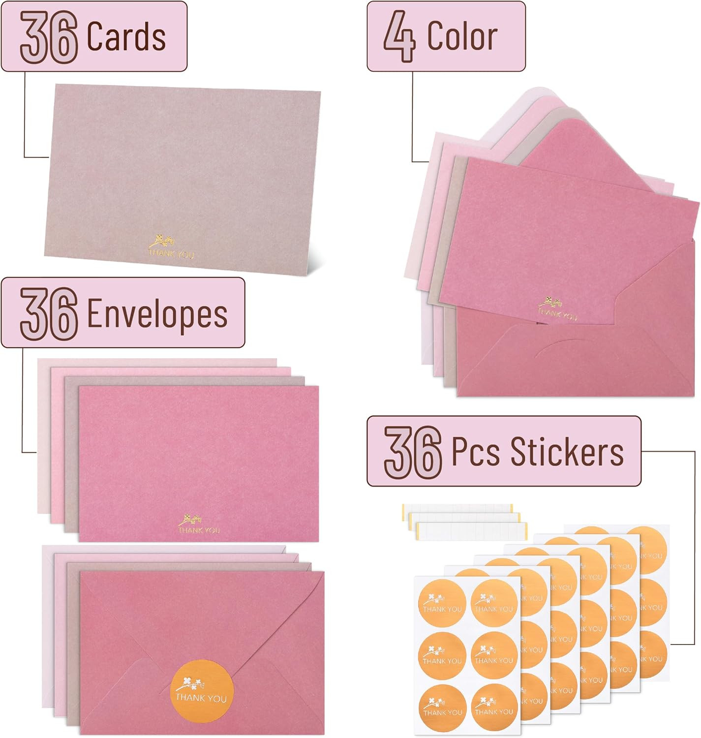 – Blank Thank You Cards with Envelopes, 36 Pack, 4X6, Gold Embossed Thank You No