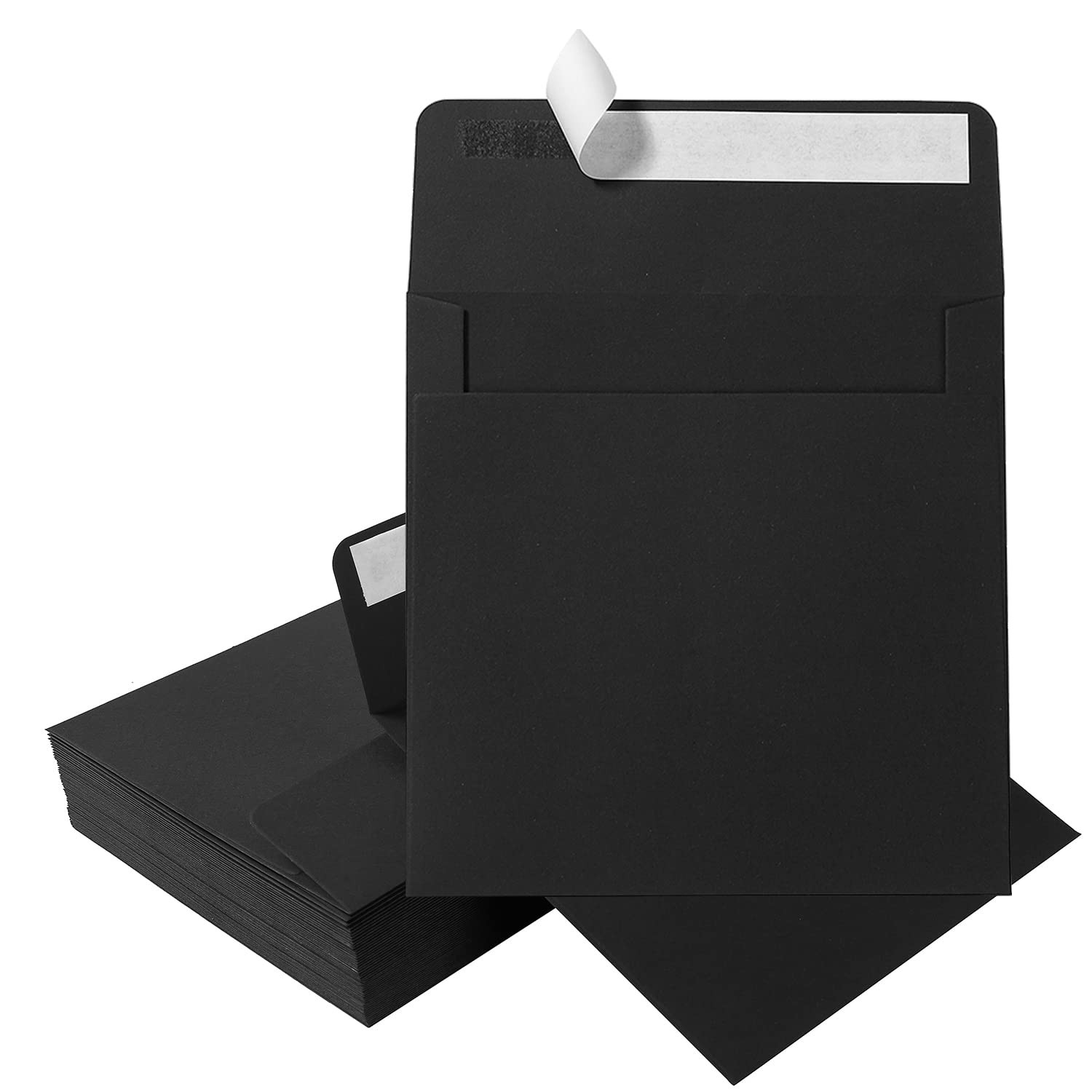 50 Pack 6 x 6 Square Envelopes Self Seal, Black
