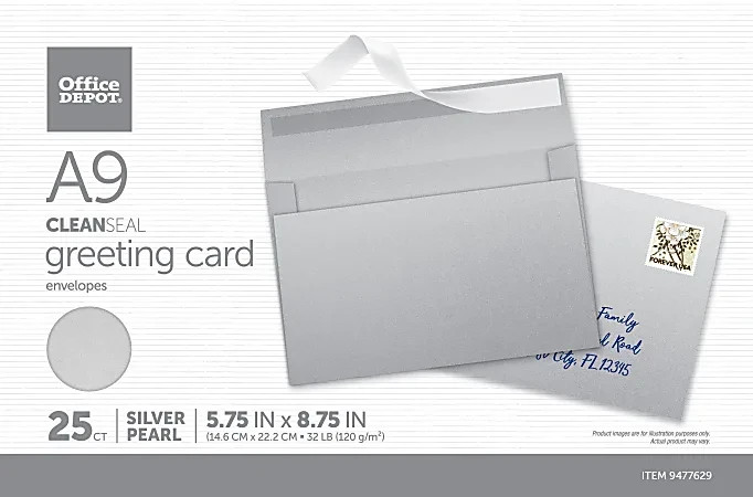 Office Depot Clean Seal Greeting Card ENVELOPES Silver Pearl 25ct 8.75″x5.75″
