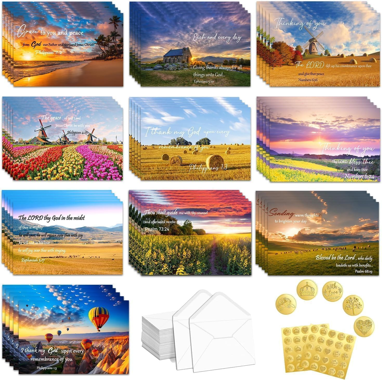 50 Pcs Religious Thinking of You Cards Bulk with Envelopes Scripture Verses Chri