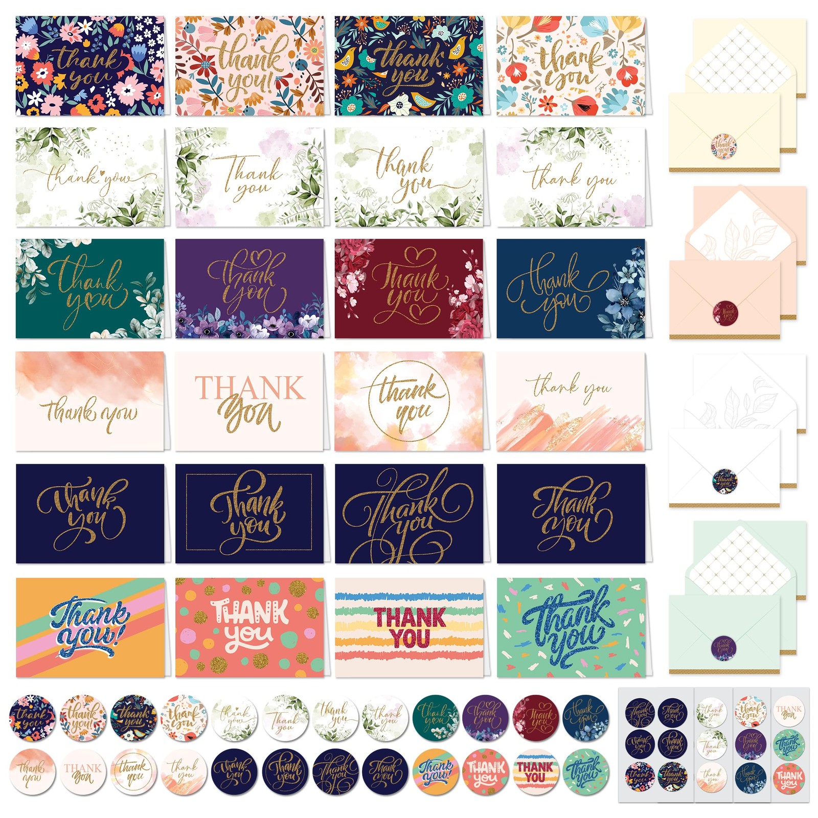 Decorably 24 Pack Glittery 6x4in Assorted Thank You Cards 6×4 inches, Glitter