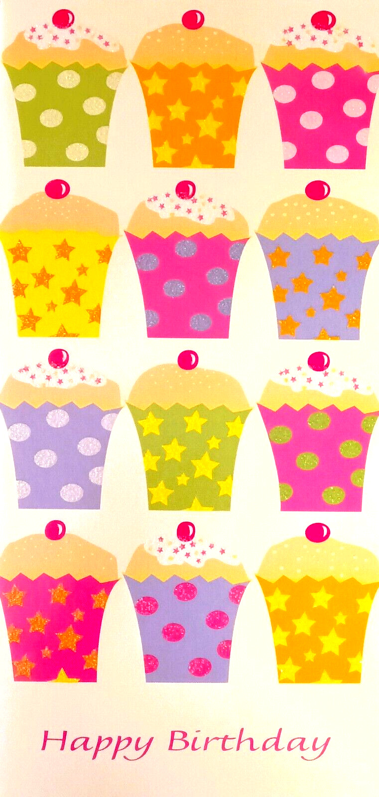 Art Greeting Happy Birthday Cup Cakes Sweets Gifts Sparkle