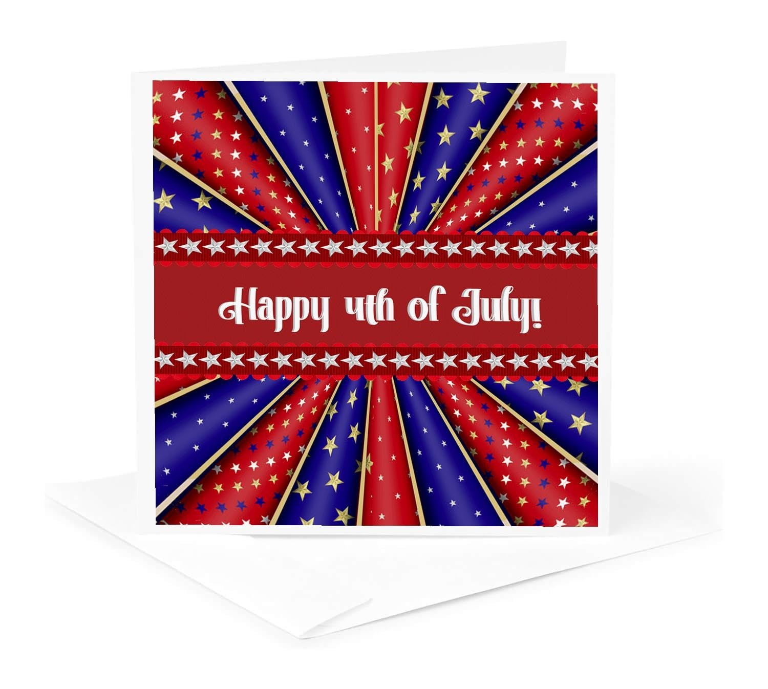 3dRose Happy 4th of July Stars and Stripes Red Blue White Greeting Card 6×6