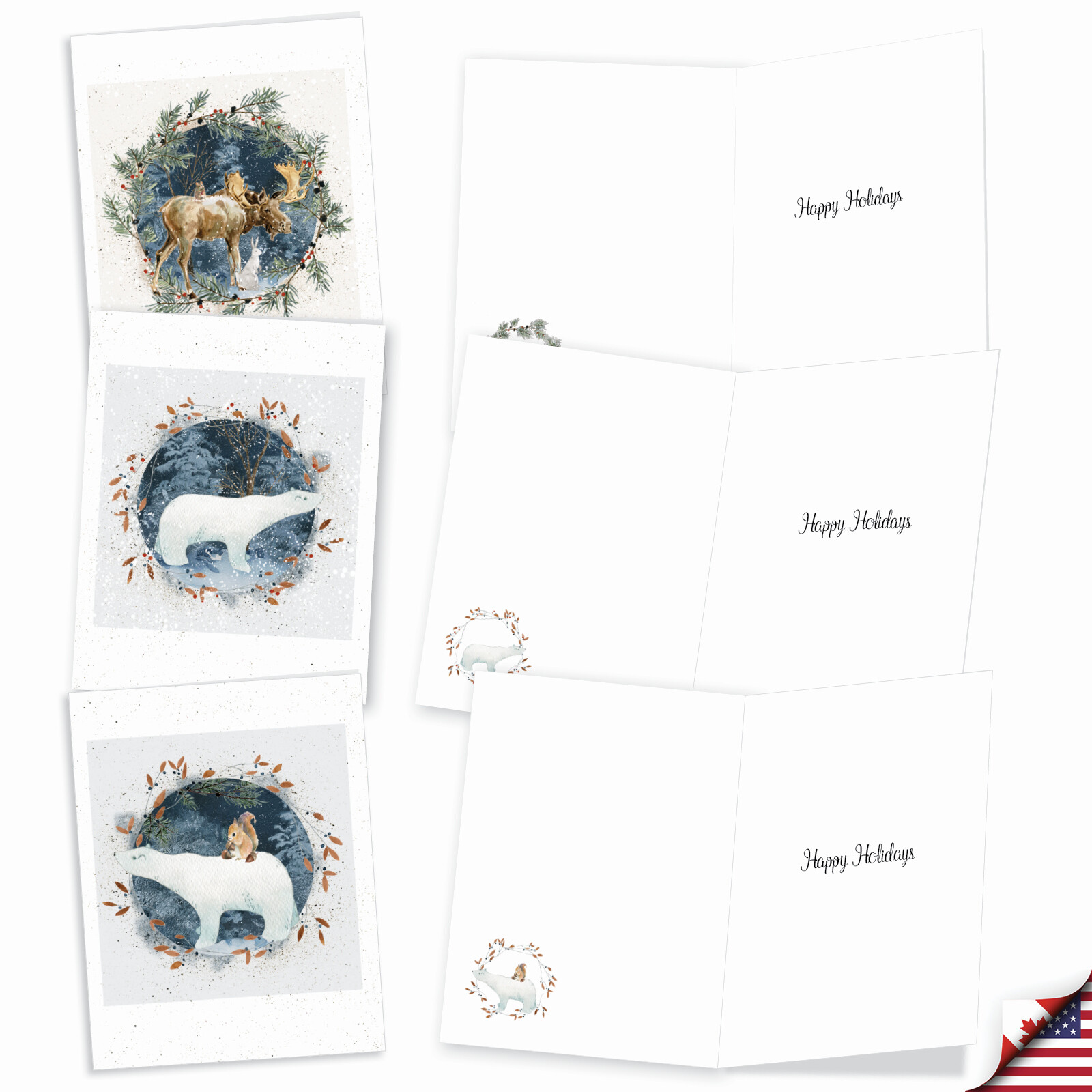 20 Assorted Christmas Notecards w/ Envelopes (10 Designs, 2 Each) Winter Village