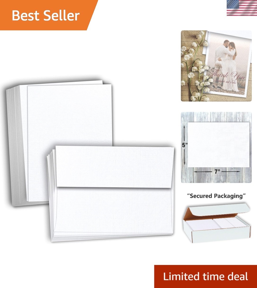 Durable 80lb White Linen Cards and Envelopes 5″ x 7″ – Perfect for All Occasions
