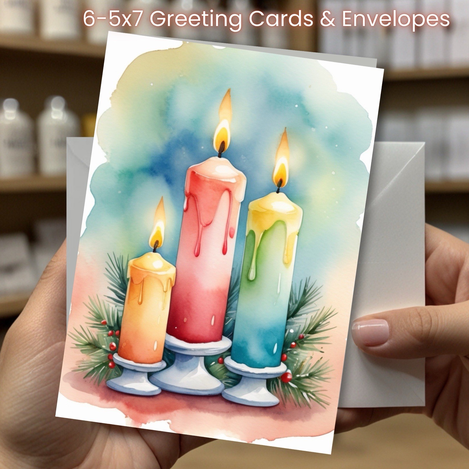 Christmas Greeting Cards w/ Envelope – Set of 6 -5×7 Cards & Envelopes L#014