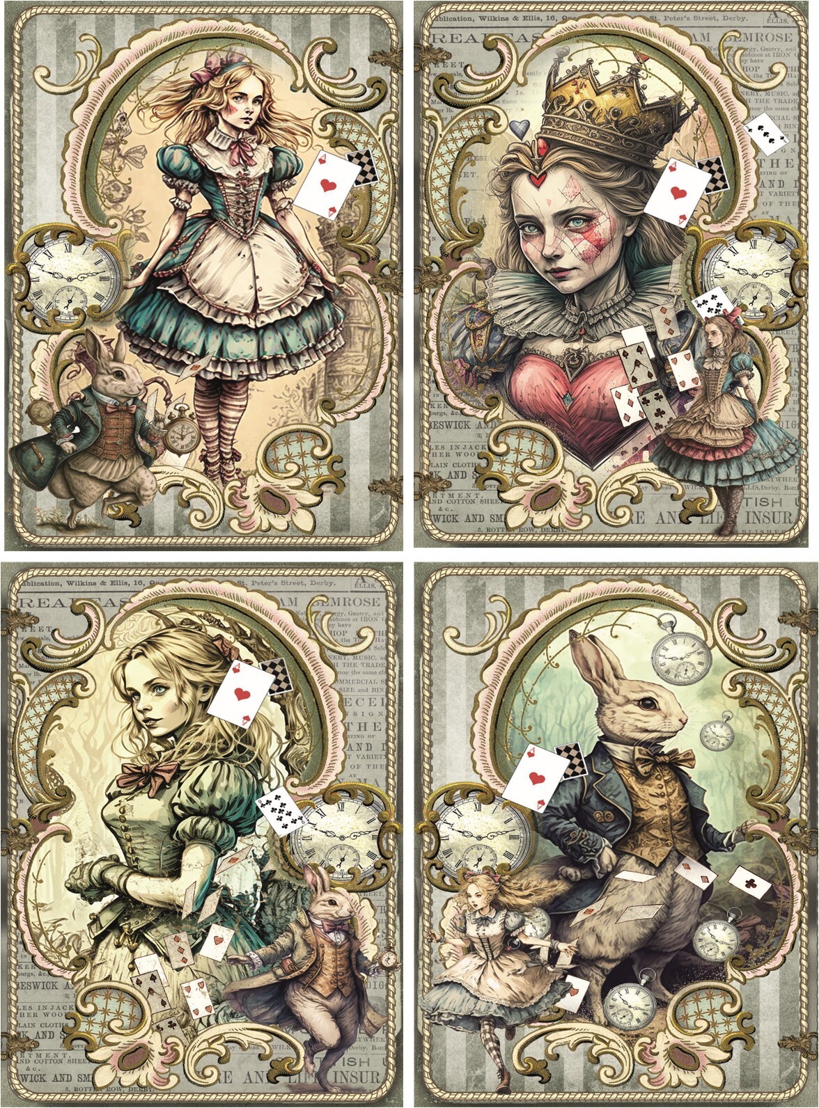 8 Alice in Wonderland Mad Hatter glossy blank note cards with envelopes