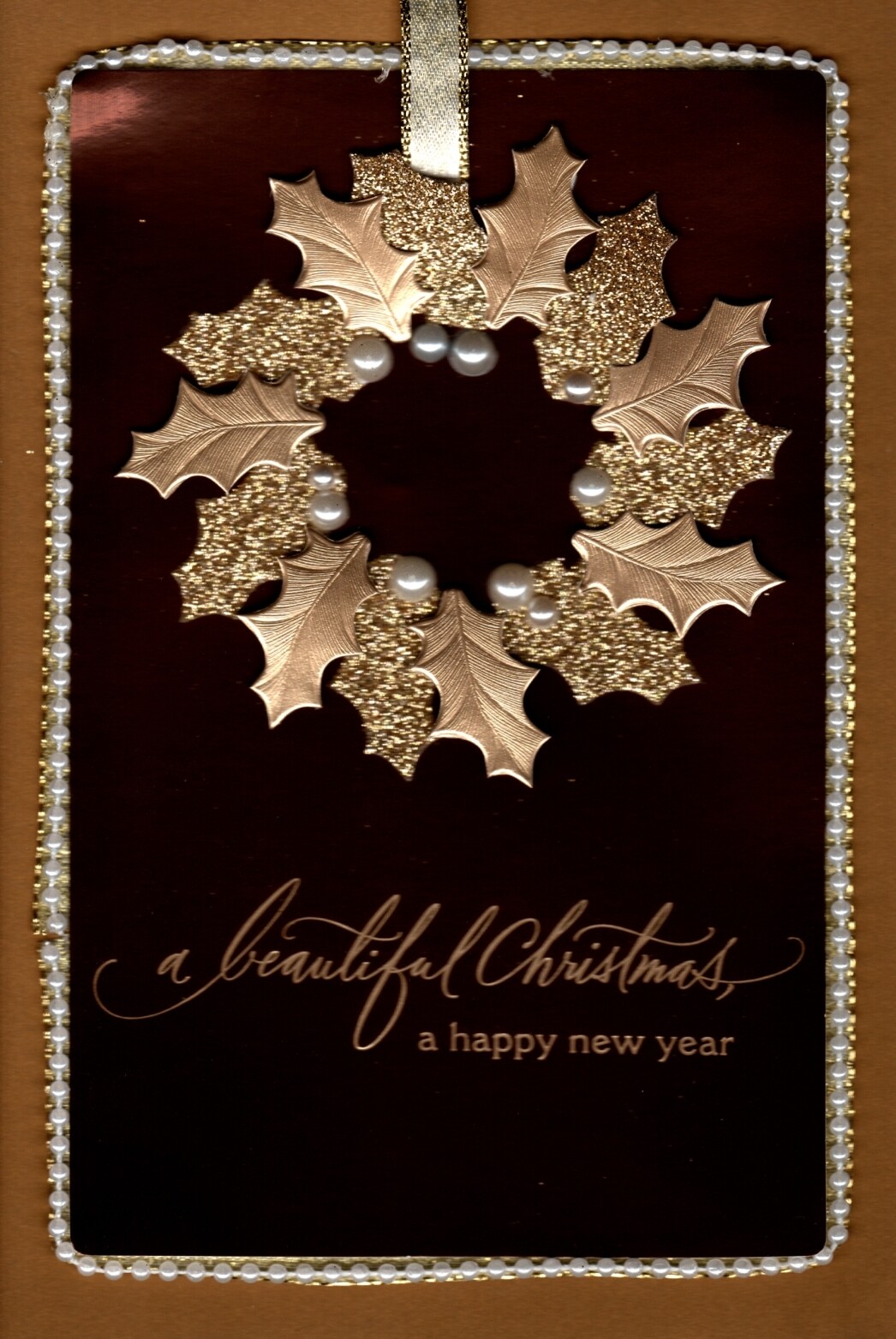 Merry Christmas White Pearl Pearls & Gold Wreath Hallmark Greeting Card