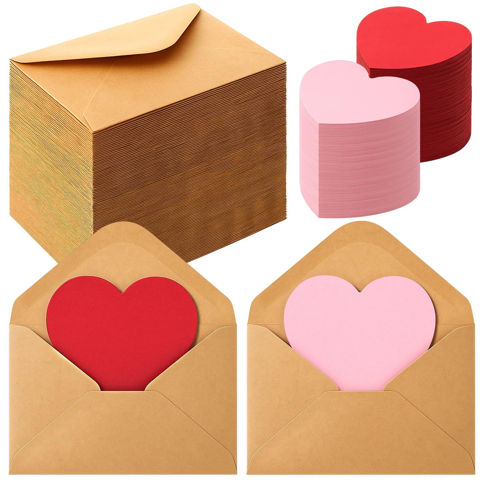 120 PCS Valentine Mini Envelopes Blank Heart Cards Red Pink Gift Note Decor