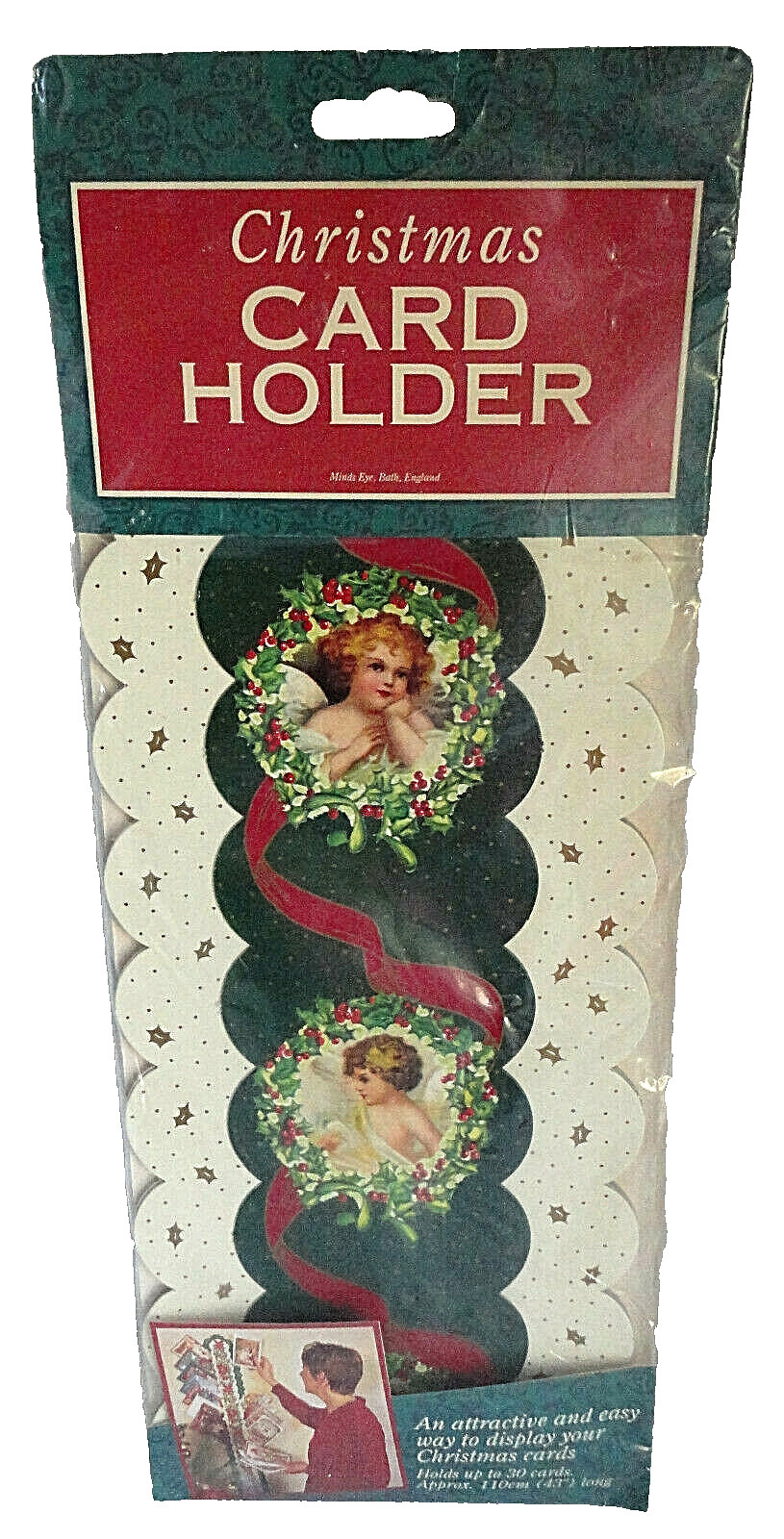 Card Display Holder 43″ L Christmas Green Red Cream Gold Holds 30 Cards NIP