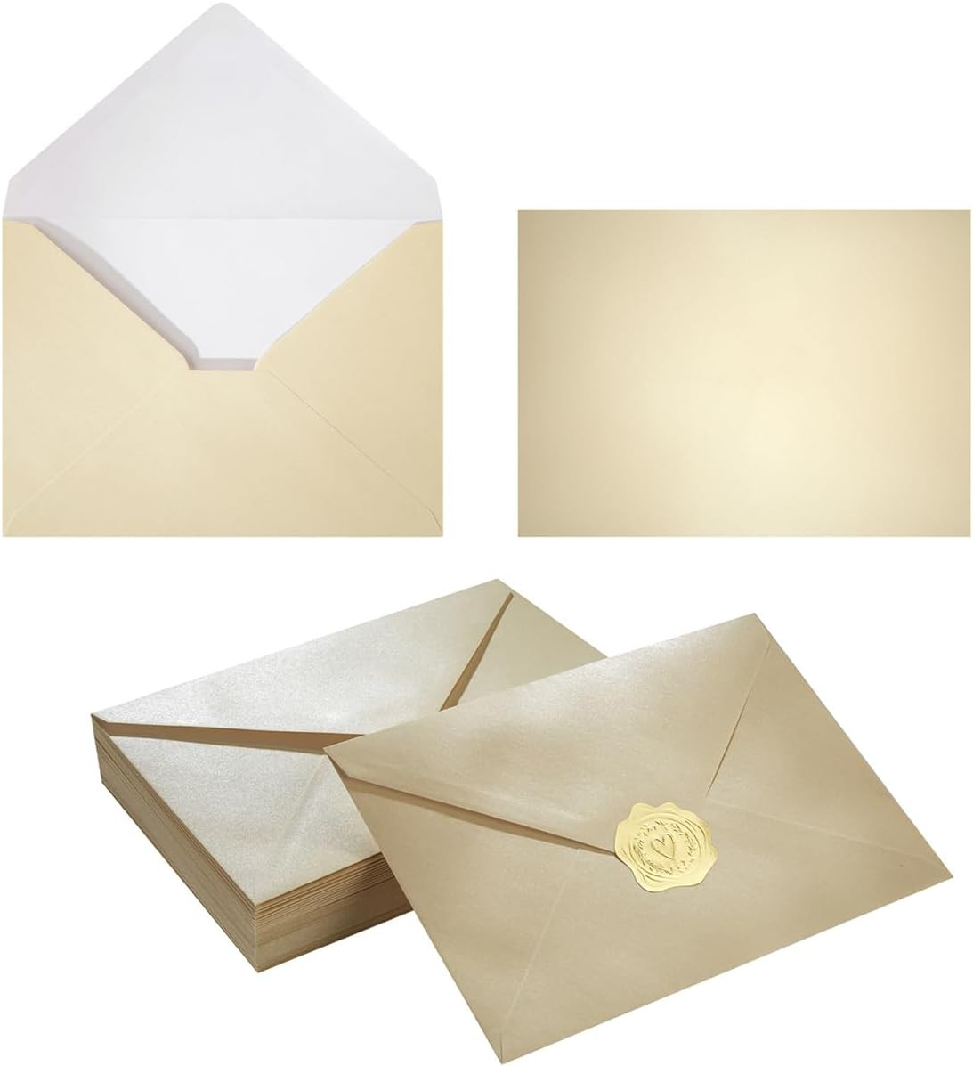 50 Pieces Shiny Envelopes with Gold Stickers for Wedding Invitation Cards, Gradu