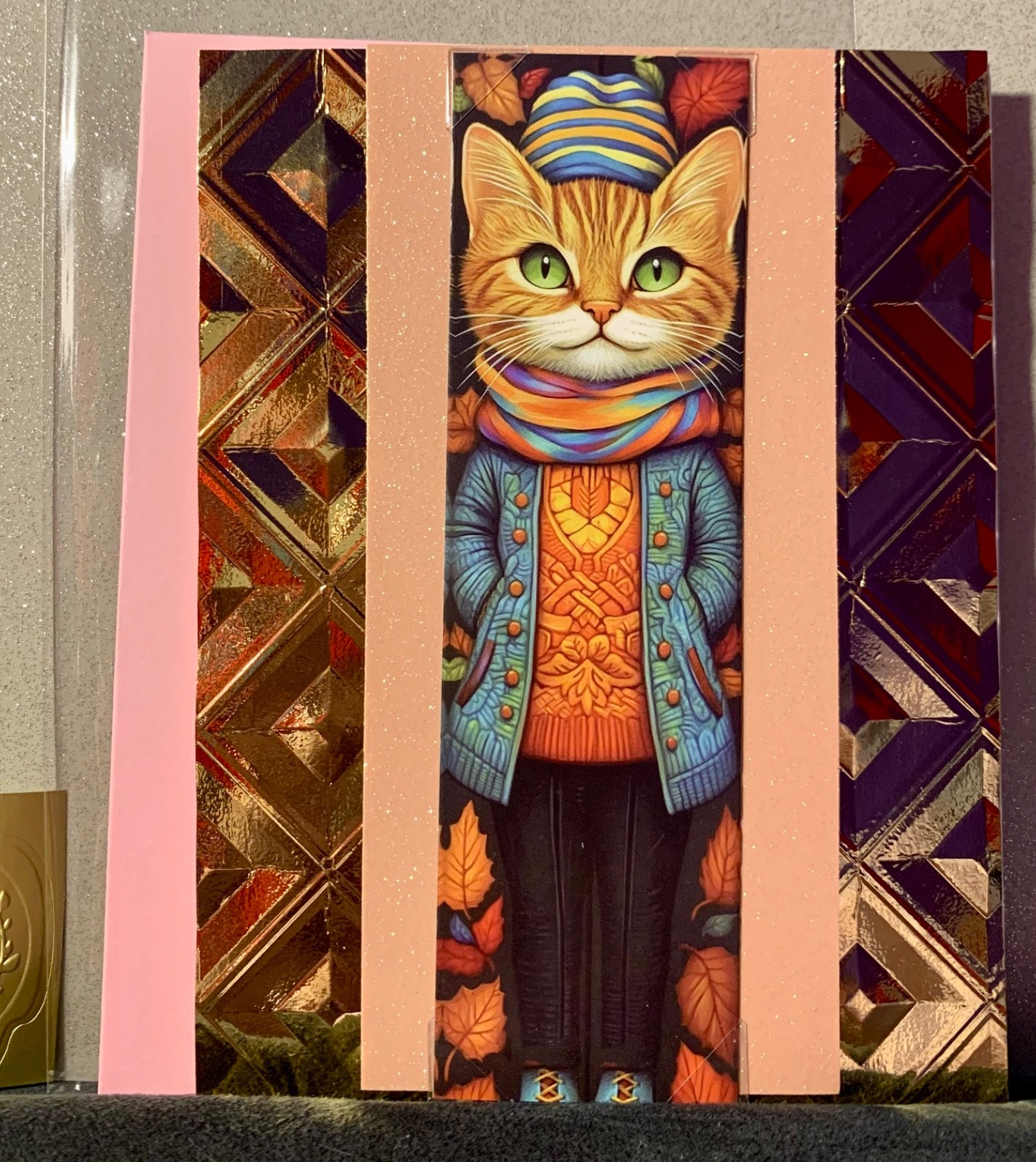 Happy Birthday Thank You Friendship Card! Handmade! Cat Bookmark! Rainbow Scarf