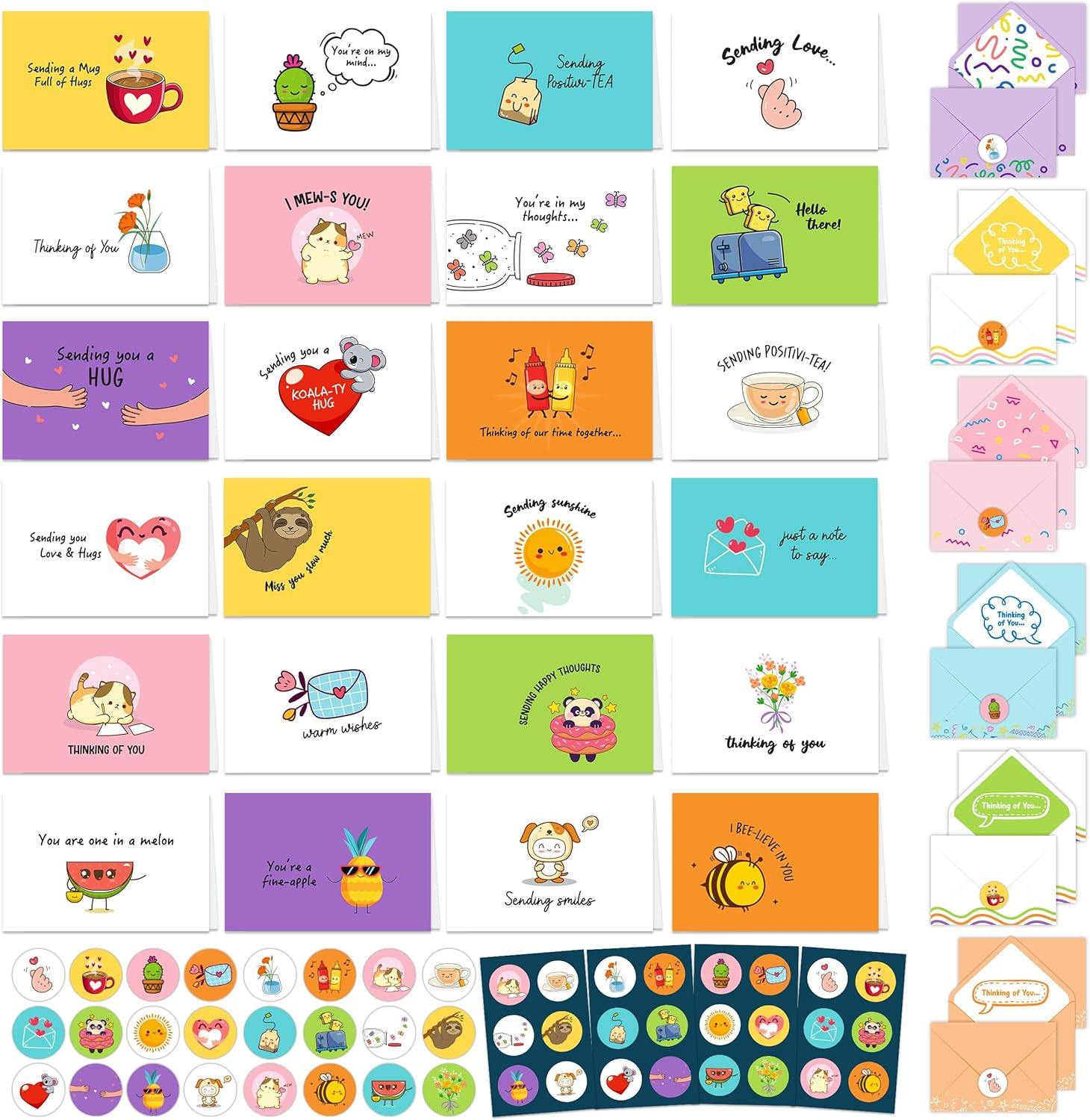 24 Pack Assorted 6X4In Funny Thinking of You Cards with Envelopes and Stickers,
