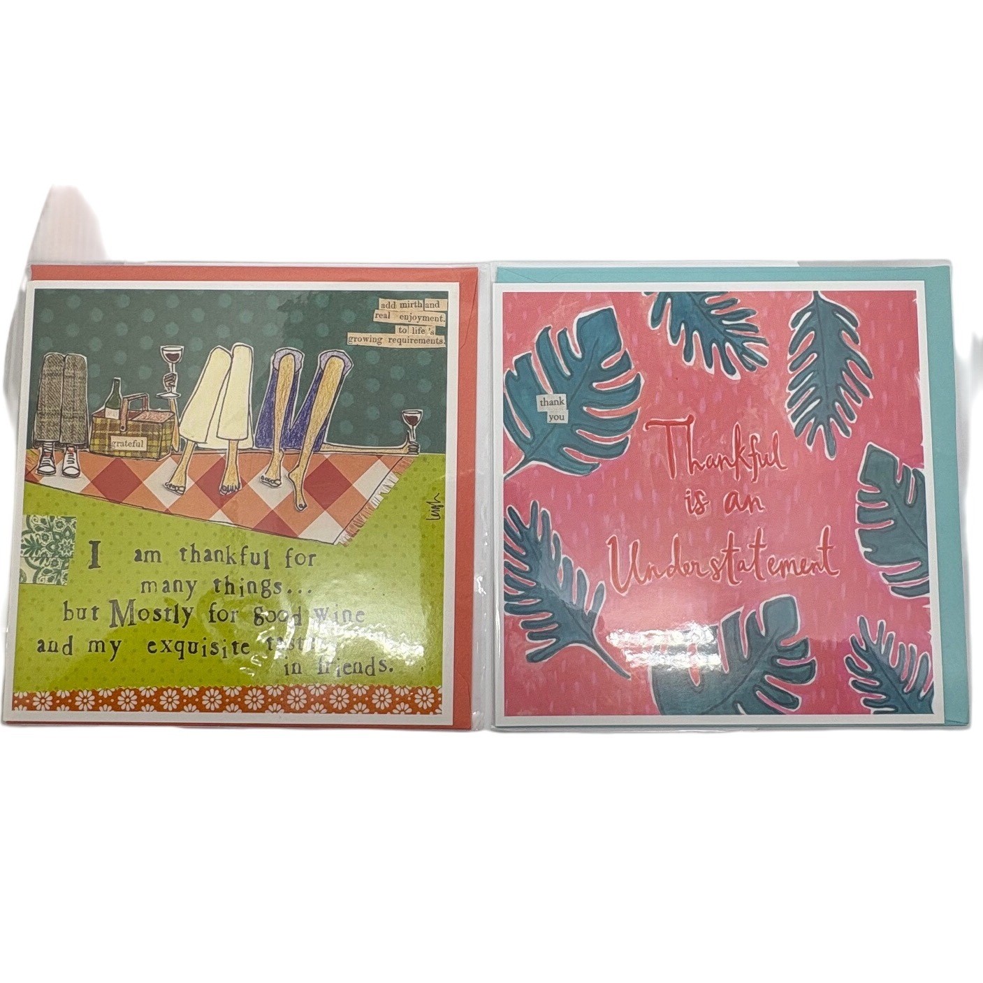 2 Curly Girl Design Thankful for You Greeting Cards Good Wine BFF