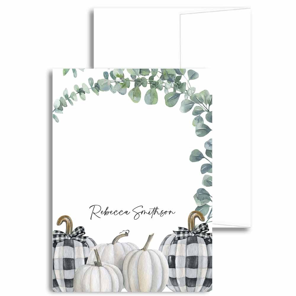Personalized Fall Pumpkin Stationery Note Cards Gift with Name (SETS OF 20)