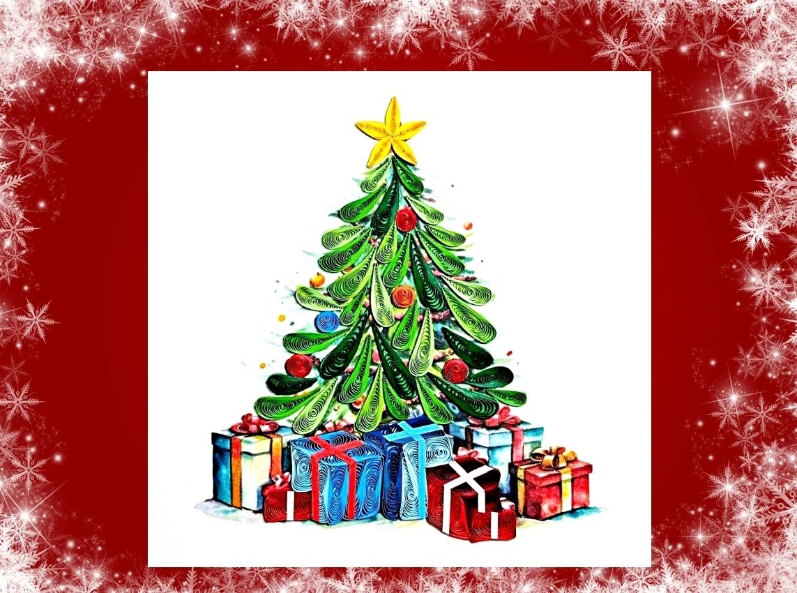 Handmade Christmas Tree Quilling Card – Unique Holiday Greeting Card – 3D Card