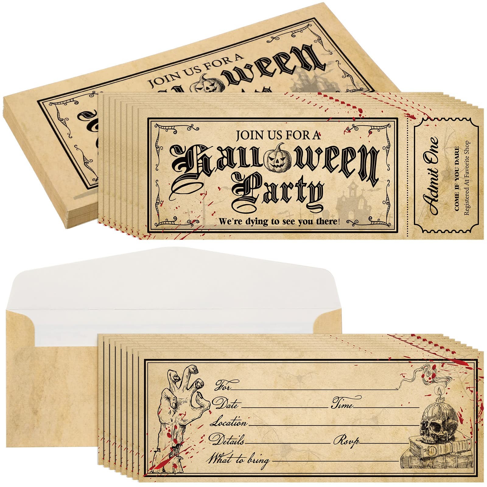 50 Pcs Halloween Invitations with Envelope Christmas Ticket Invites Card Sant…