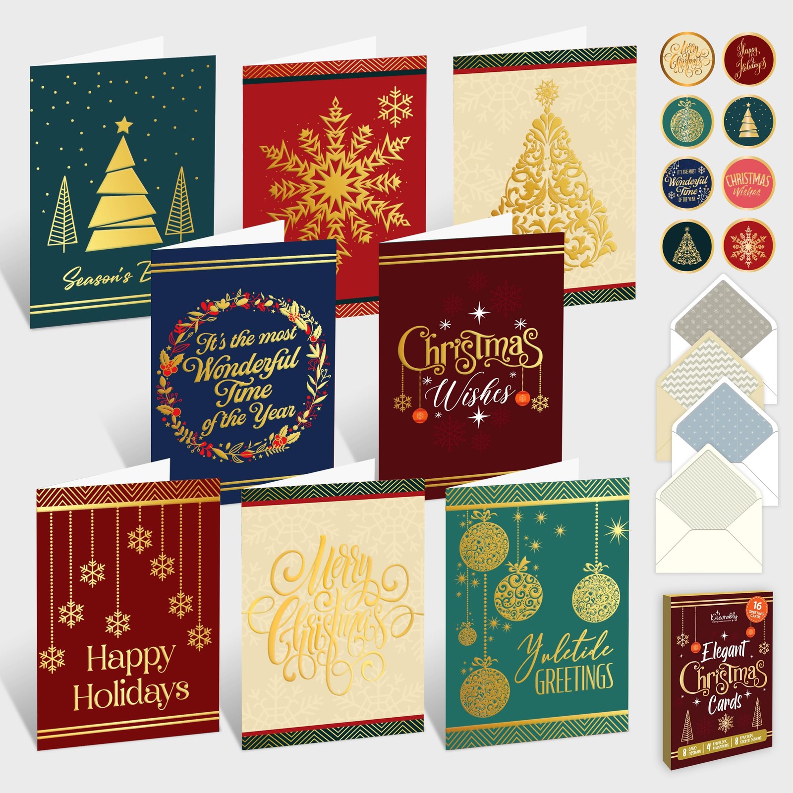 Decorably 16 Pack Gold Foil Embossed 5x7in Merry 5×7 inches, metallic