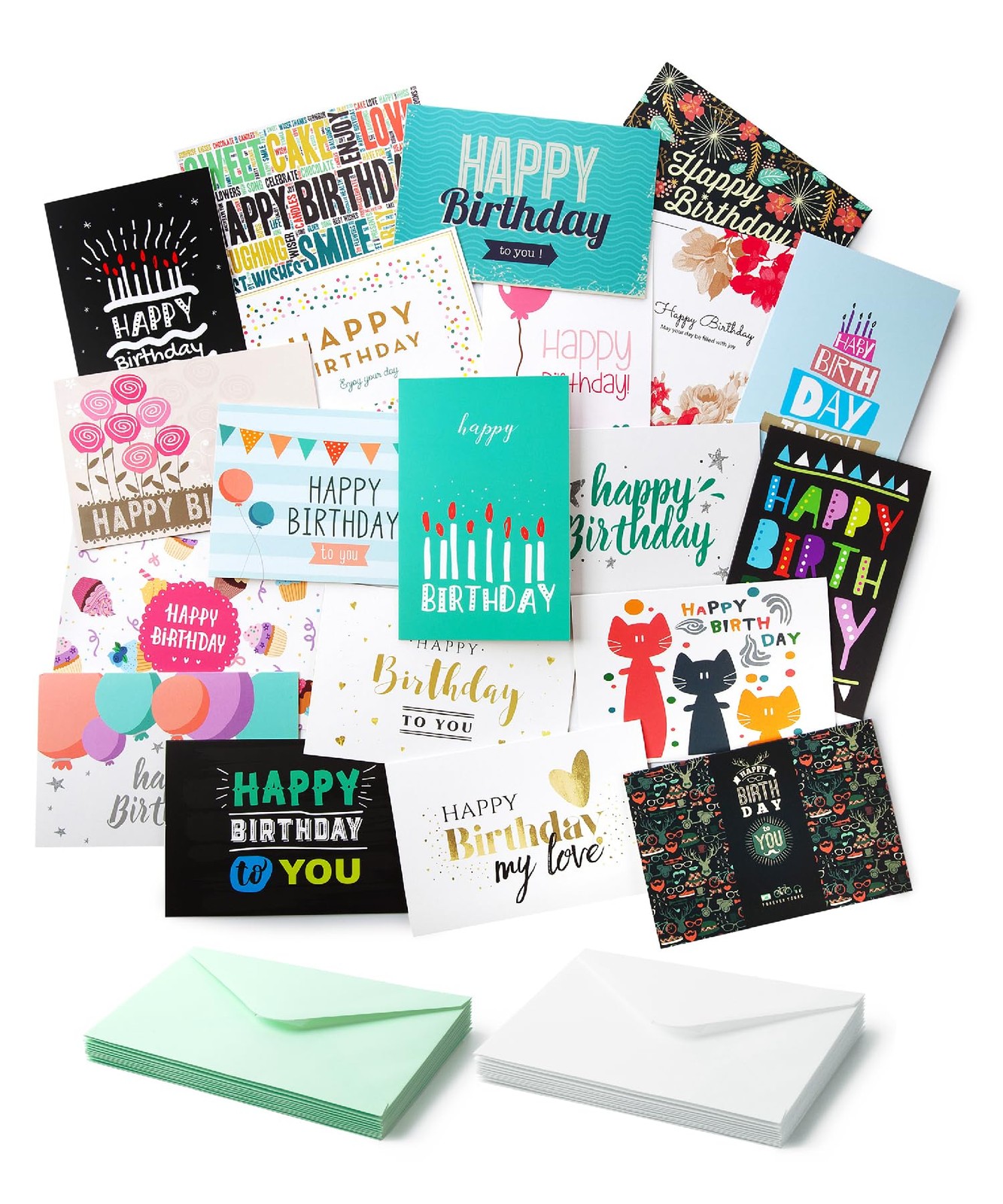 Birthday Card Set Of 20, Blank Inside, 4×6, Multicolor, Envelopes