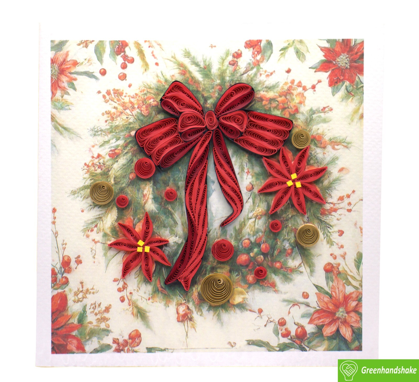 Festive Poinsettia & Bow Christmas Quilling Greeting Card – GREENHANDSHAKE