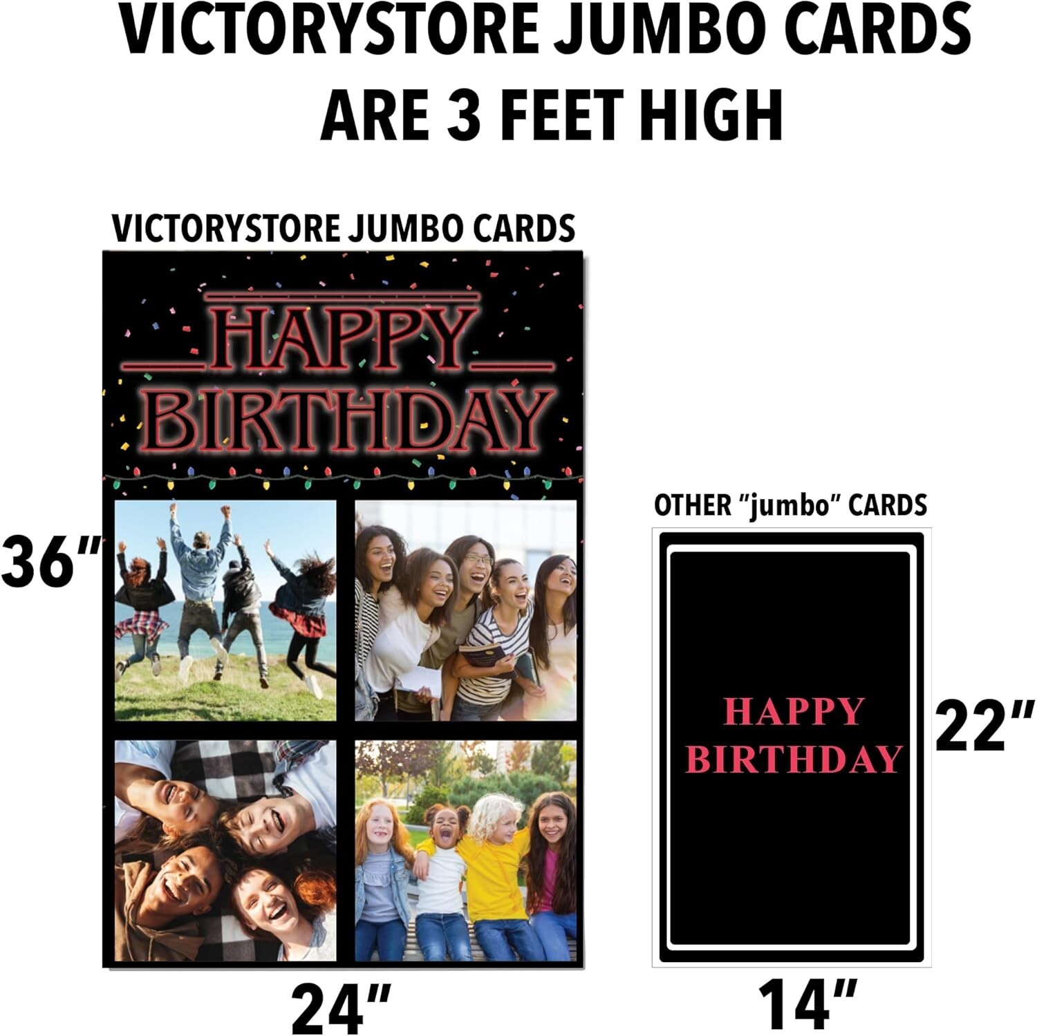 Jumbo 3-Foot Custom Happy Birthday Card, 4 Photos, 24×36 Inch, Includes Envelope