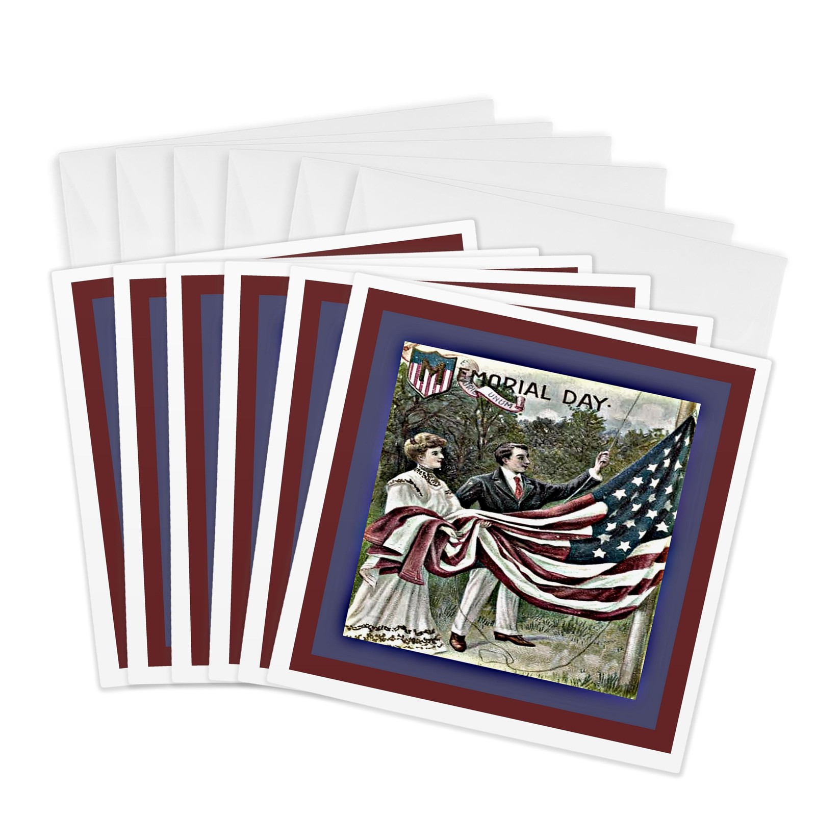 3dRose Memorial Day Flag Textured – Greeting Cards, 6 x 6 inches, set of 6