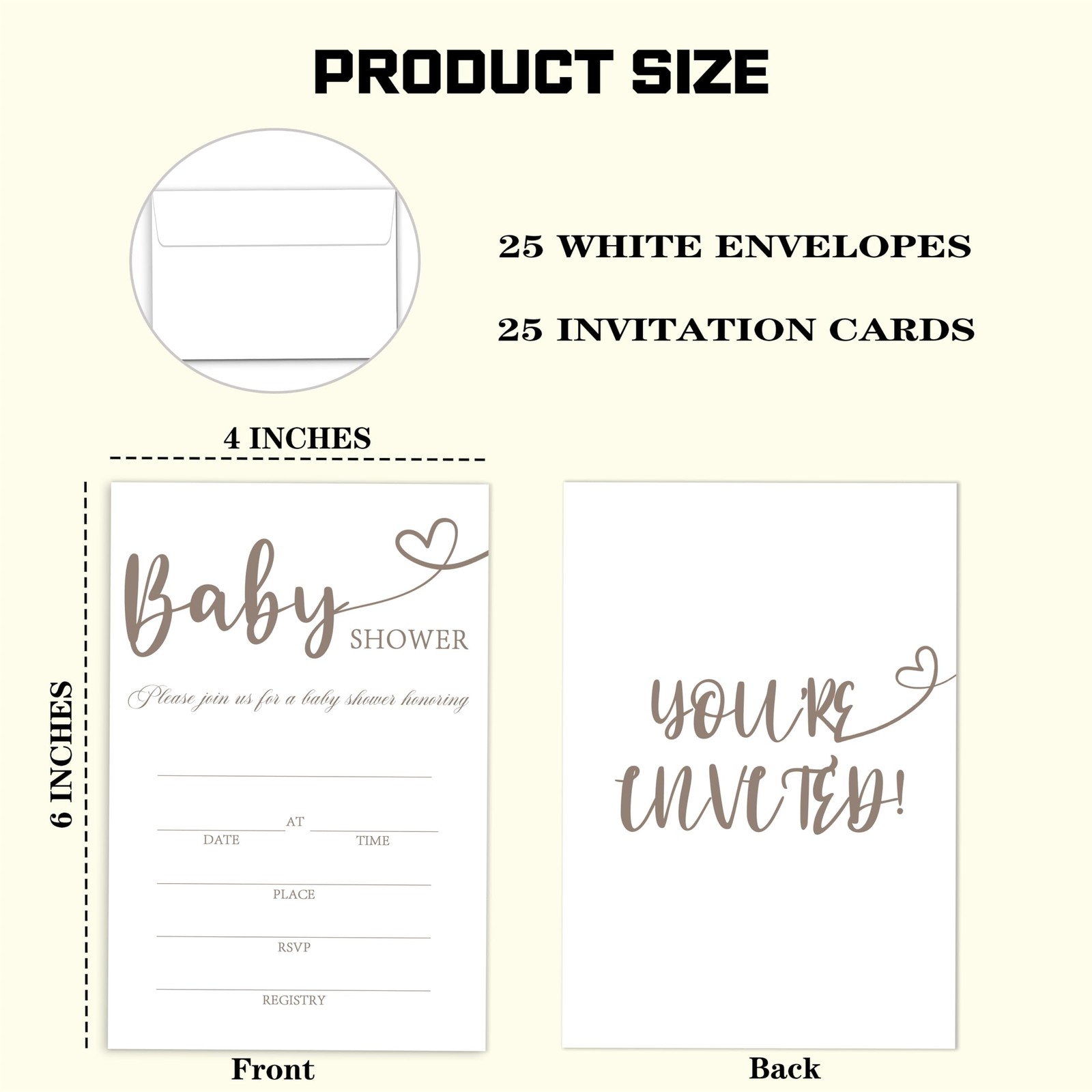 25 PCS Minimalist Baby Shower Invitations Gender Neutral Envelopes Modern