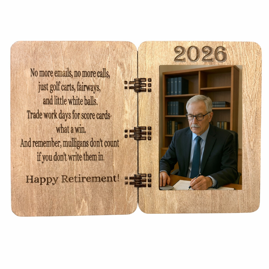 Wooden Retirement Greeting Card 4×6 Picture Frame, Golf Themed, Retirement Gift