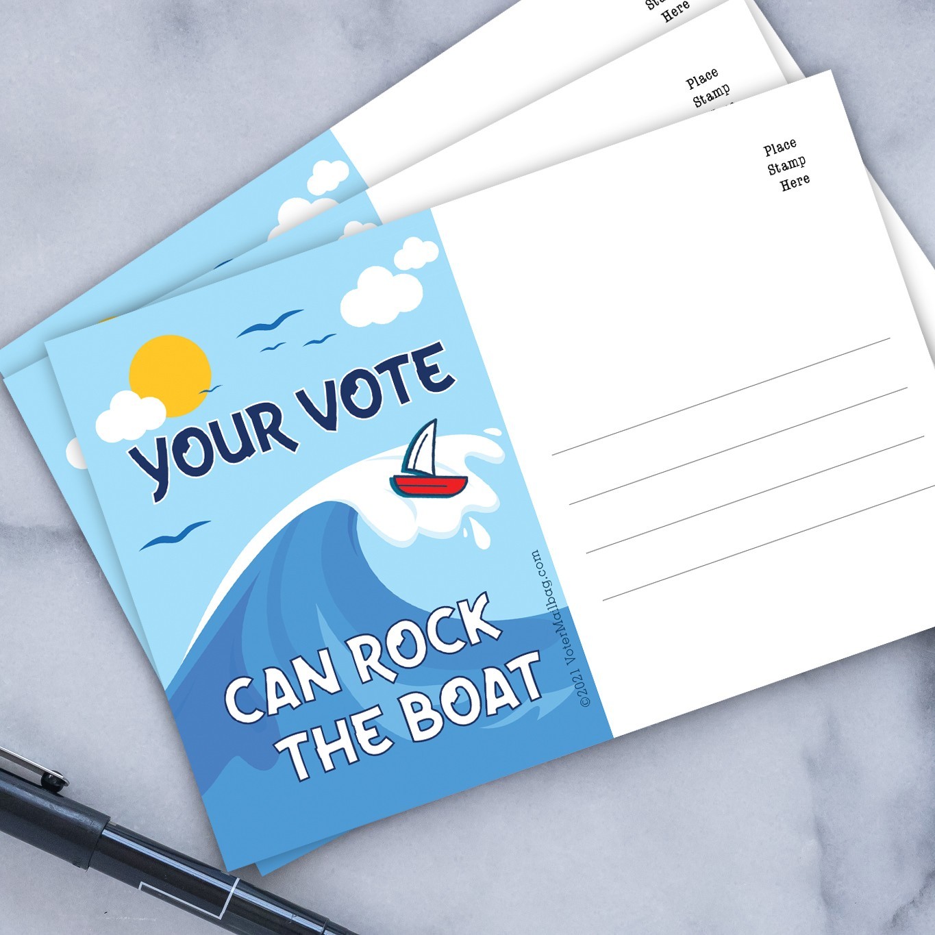 Your Vote Can Rock The Boat – Blank 4×6 Postcards for Voters (100 Pack), Blue