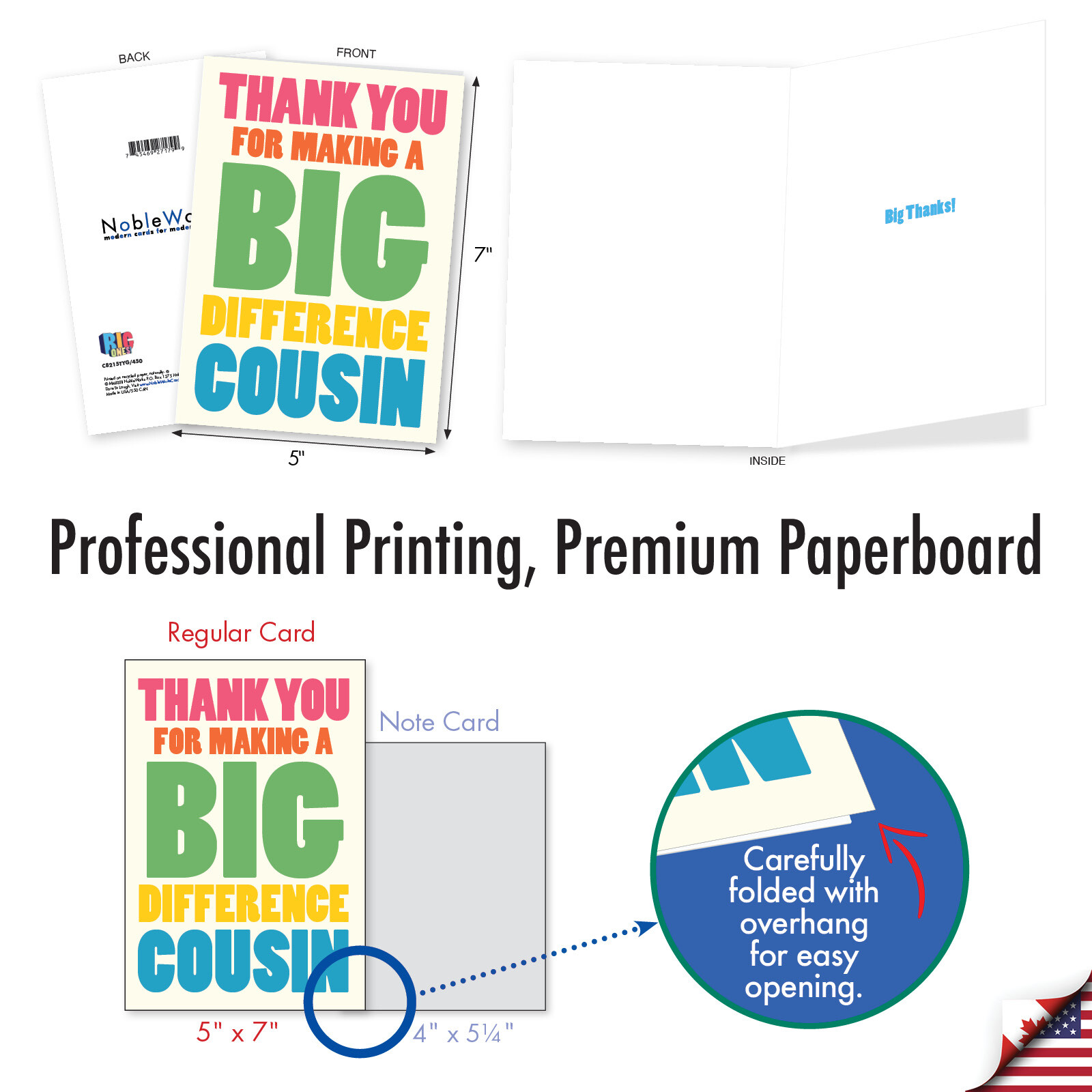 Thank You Greeting Card (Cousin) w/ 5″ x 7″ w/ Envelope Big Difference Cousin