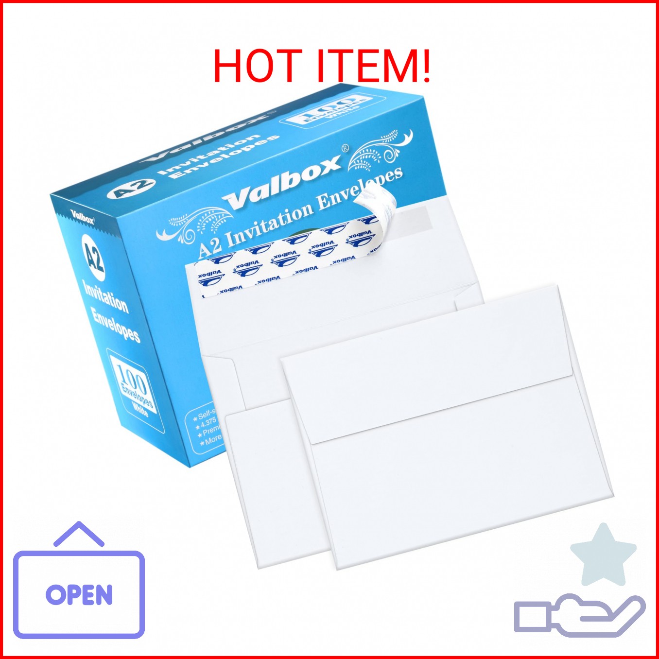 ValBox A2 Invitation Envelopes 100 Qty 4.375×5.75″ White Envelopes Self Seal for