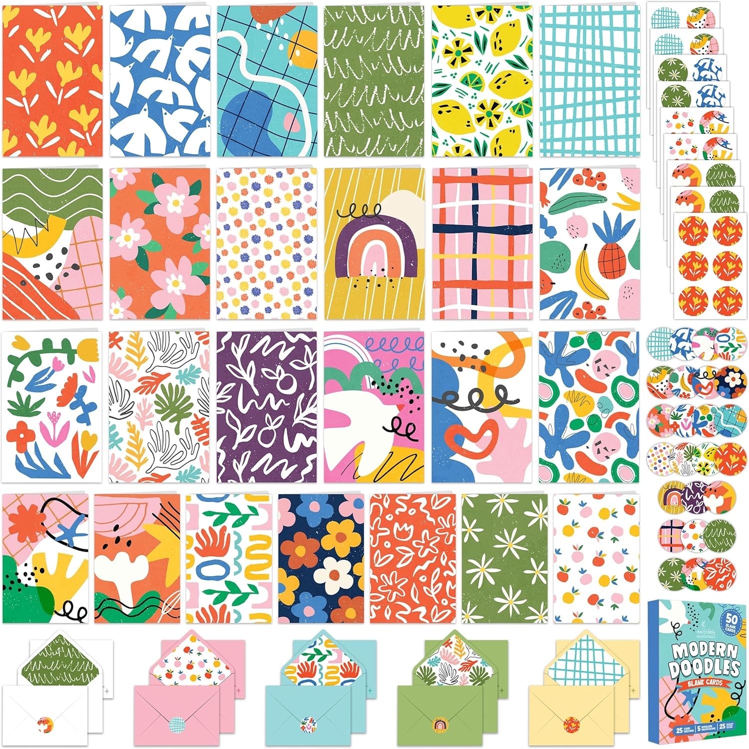 Decorably 50 Pack 4x6in Textured Modern Doodle 4×6 inches, Multicolor