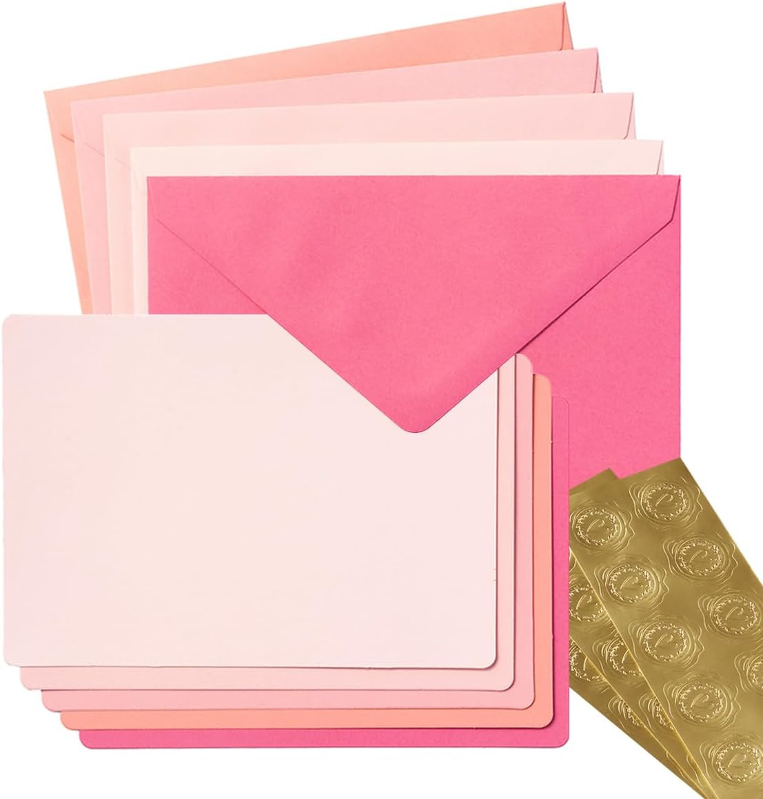 Wishop 25 Pieces A7 Colored Envelopes with Cards and Stickers Set 5 Colors for W