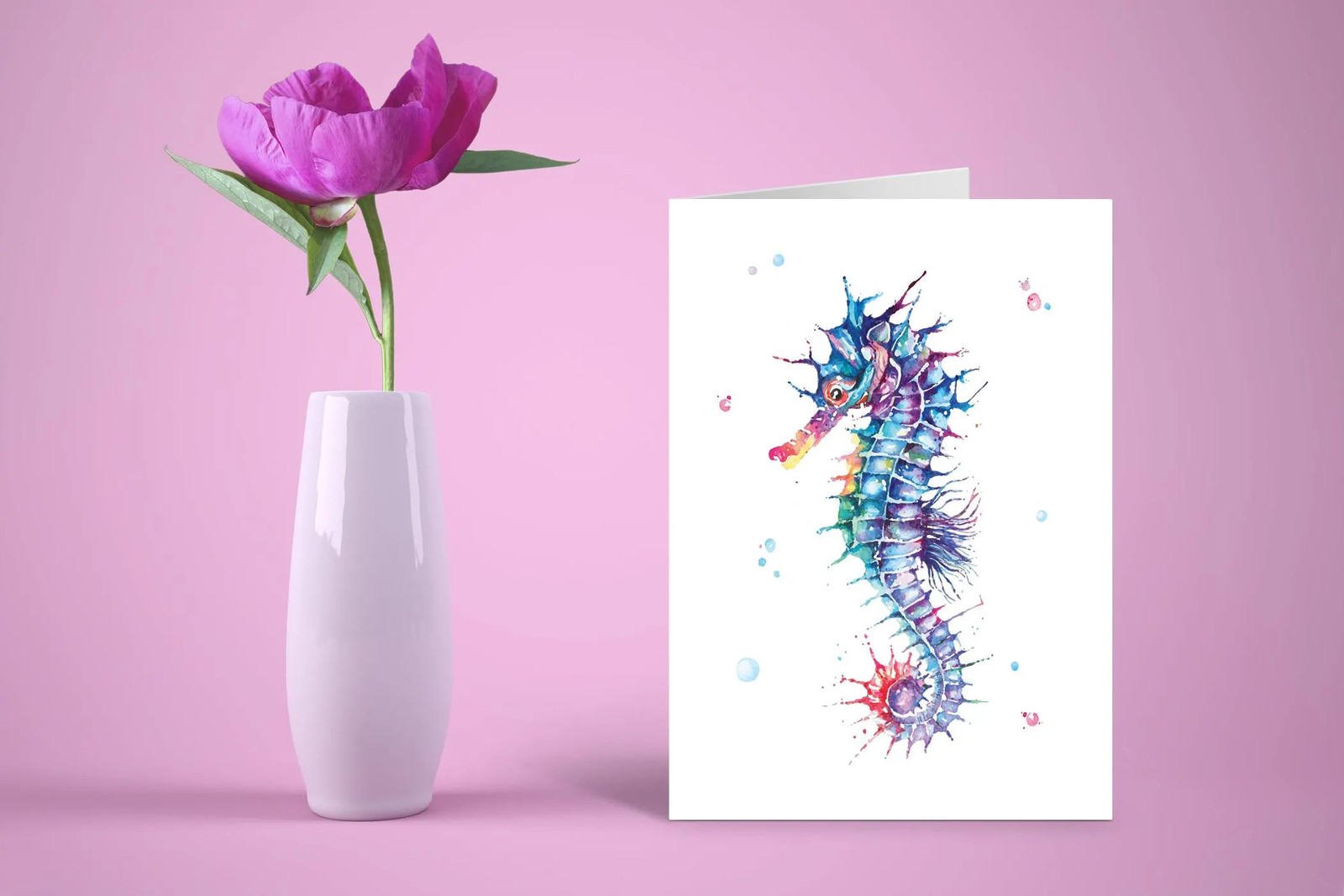 Marine Life Cards – Watercolor Seahorse Note Cards – 10 Cardss – 4.25 – B14605