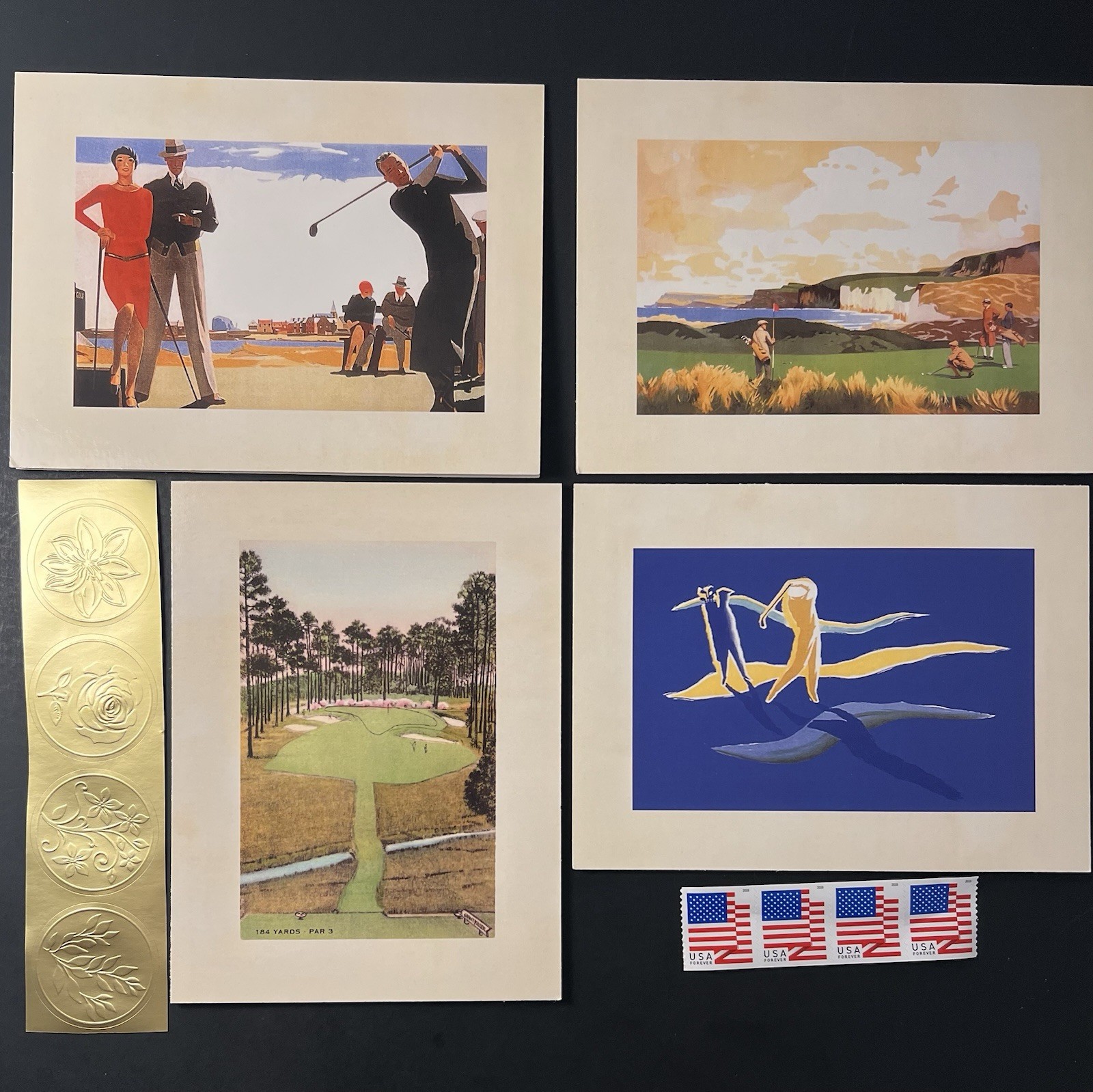 Vintage Golf Art Notecards with Beach & Coastal Scenes w/Env/Seals/Stamps BN