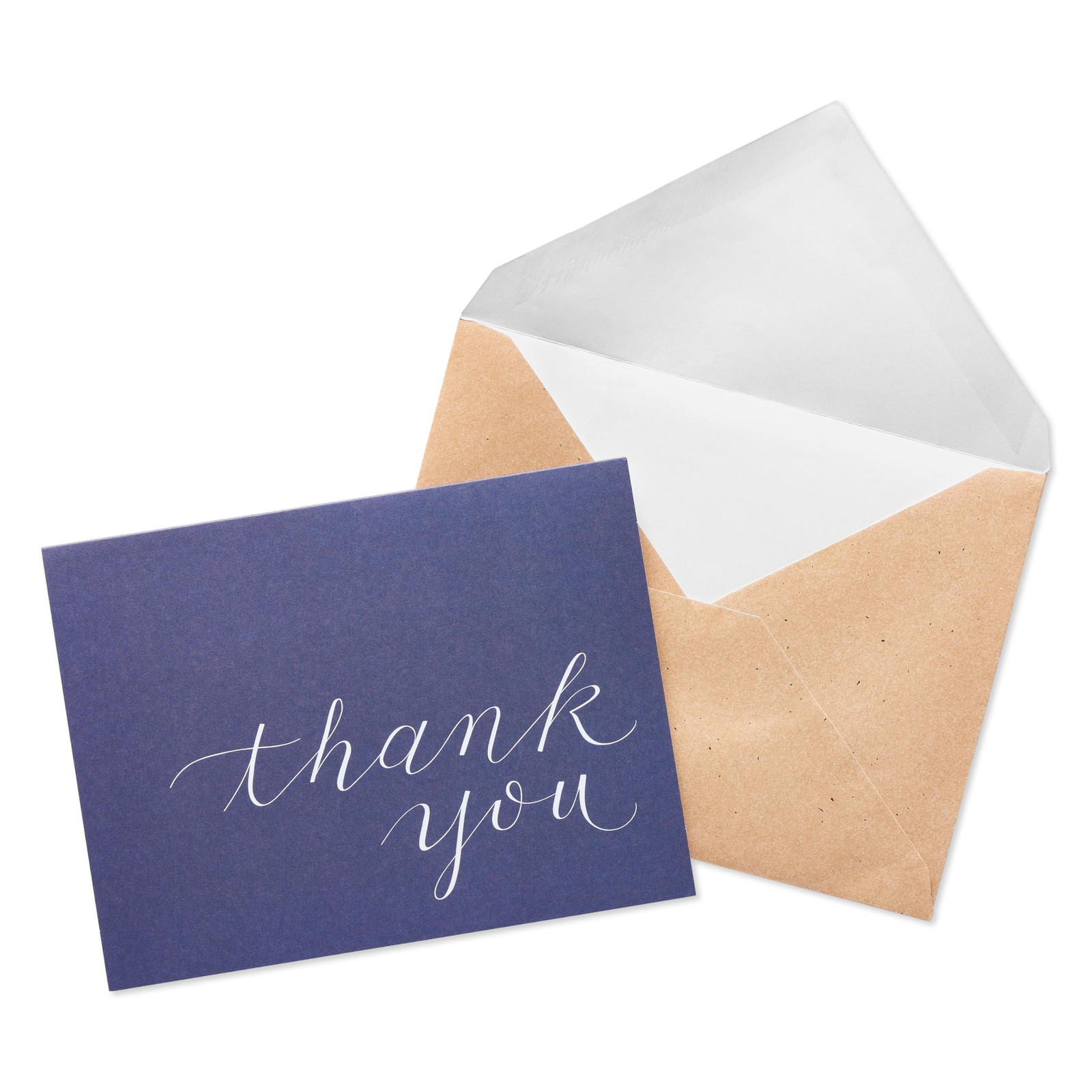 Thank You Cards, Navy Blue with Brown Kraft-Style Envelopes (50-Count)