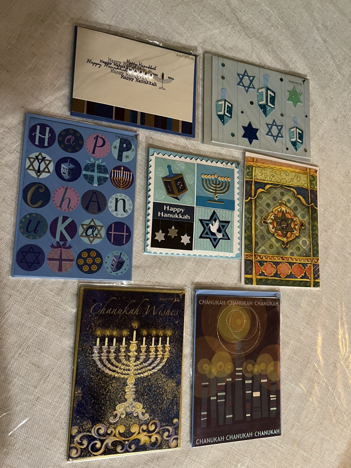 PAPYRUS Lot Of 7 Hanukkah Holiday Cards Sparkle Embellished Chanukah Pretty