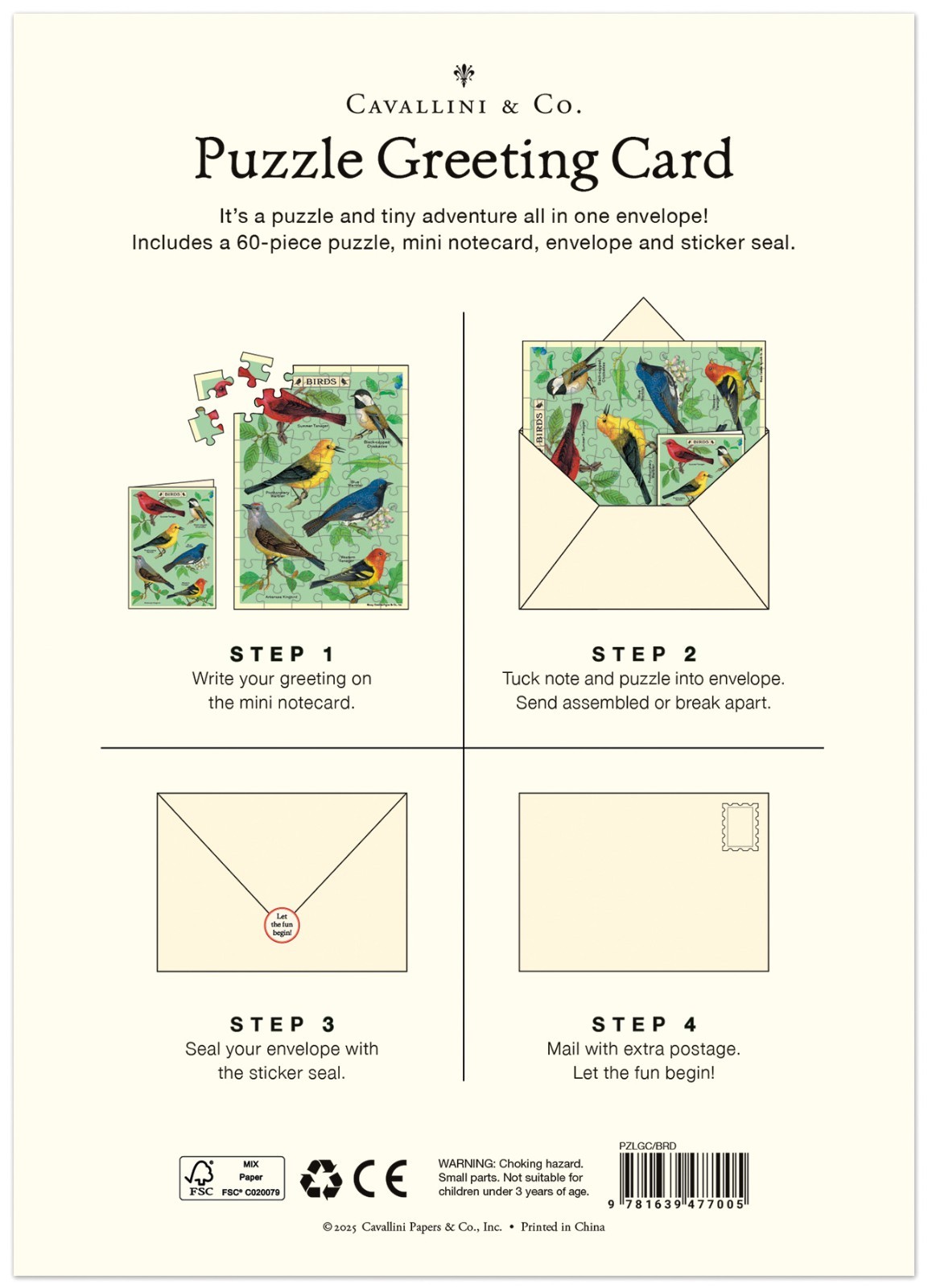 Cavallini & Co. Bird Watching Puzzle Greeting Card, 60-Piece Puzzle Card