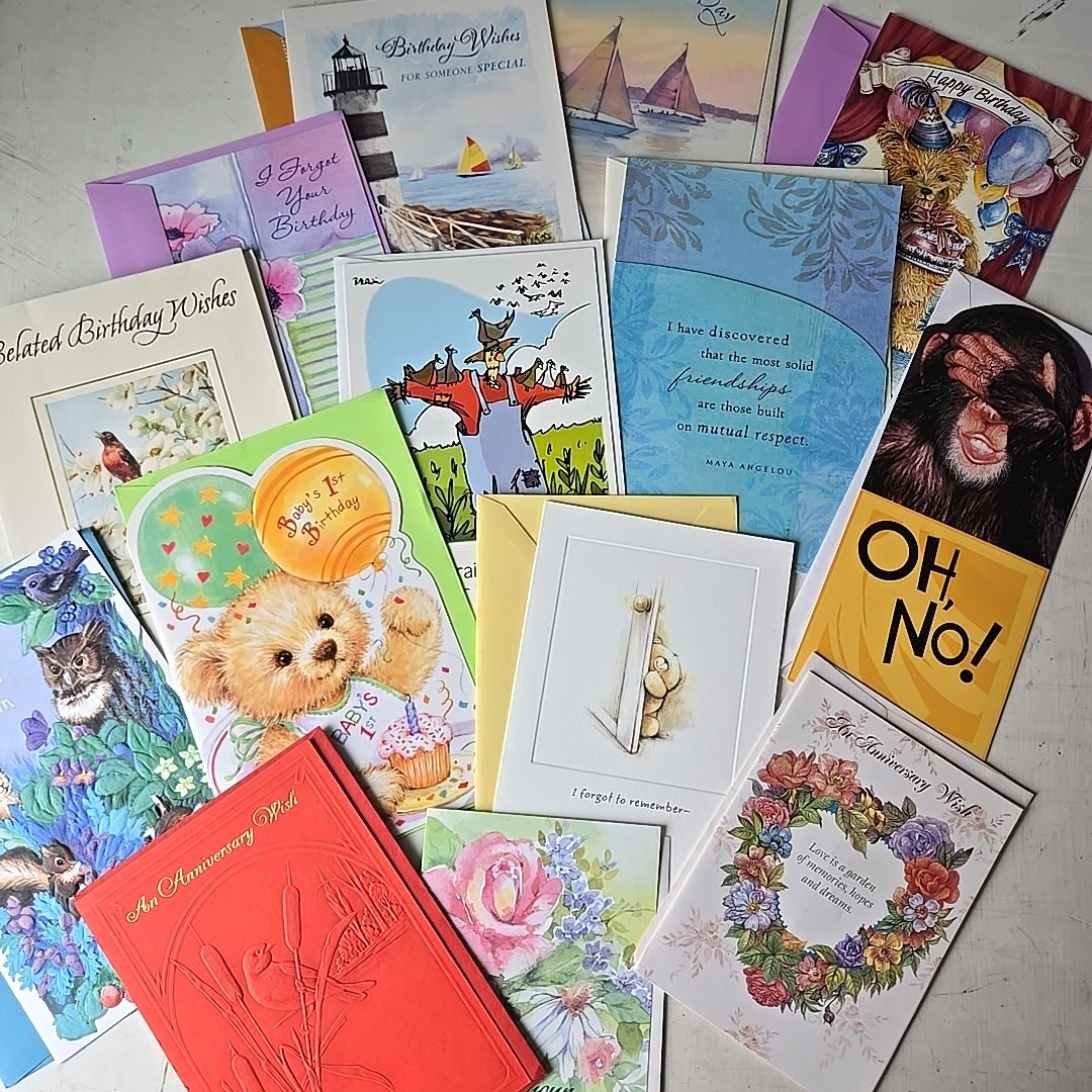 Lot of 14 Greeting Cards Birthday Belated Anniversary Message Blank Envelopes