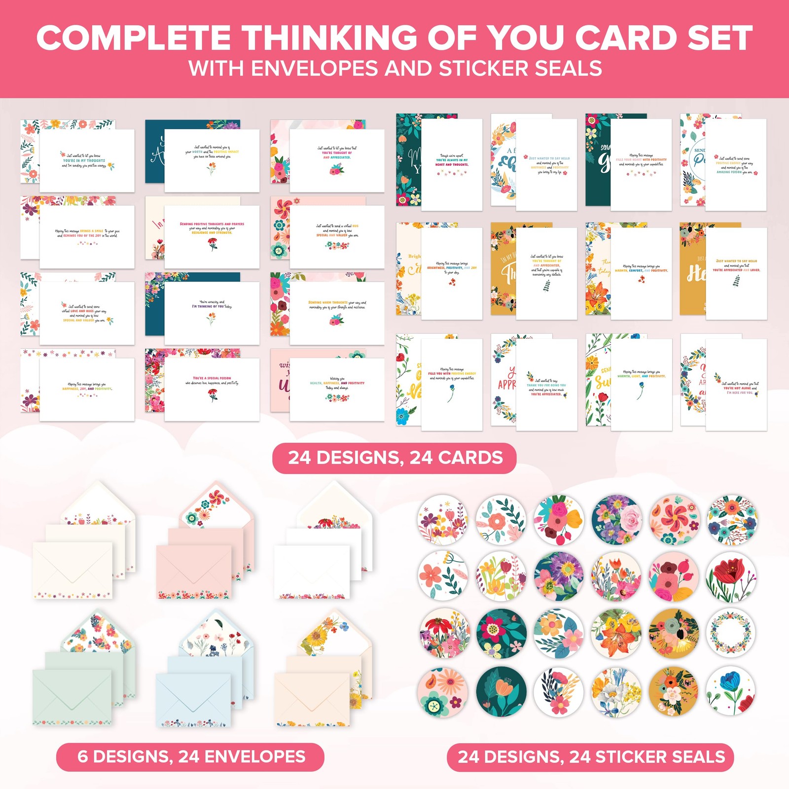 Decorably 24 Pack 6x4in Floral 6×4 inches, Encouragement Cards