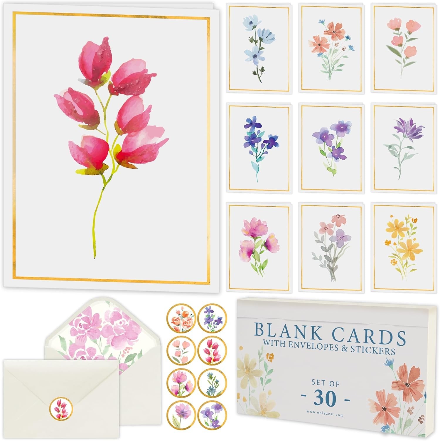 Blank Greeting Cards with Envelopes Floral Stationery set 30 Pack New