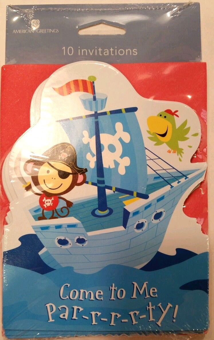Birthday Party Invitations Pirates Theme Cards 10 Envelopes Pack of 10 Kids New