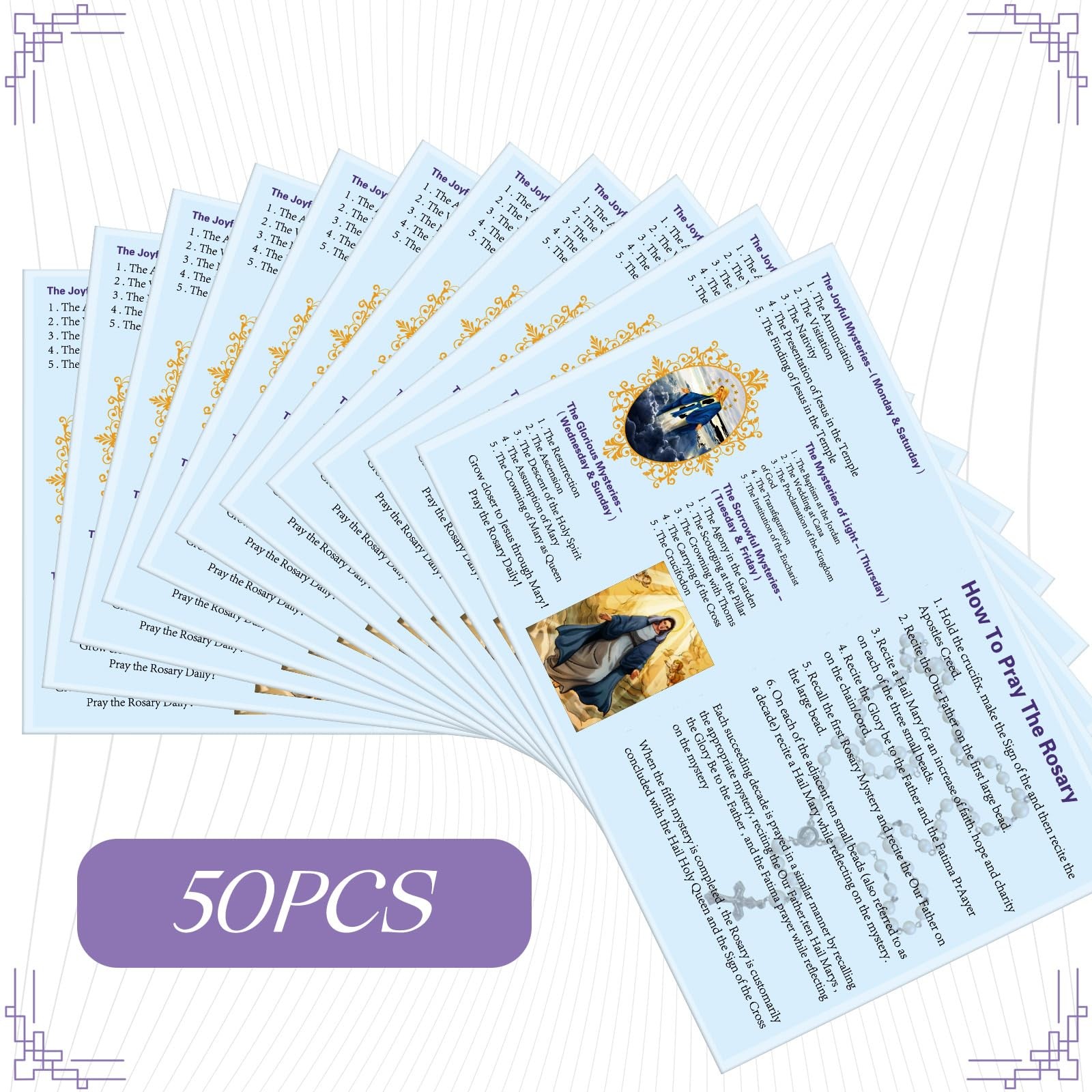50 Pcs How to Pray The Rosary Pamphlet Prayer Cards 6 x 4 Inches Rosary Pamph…