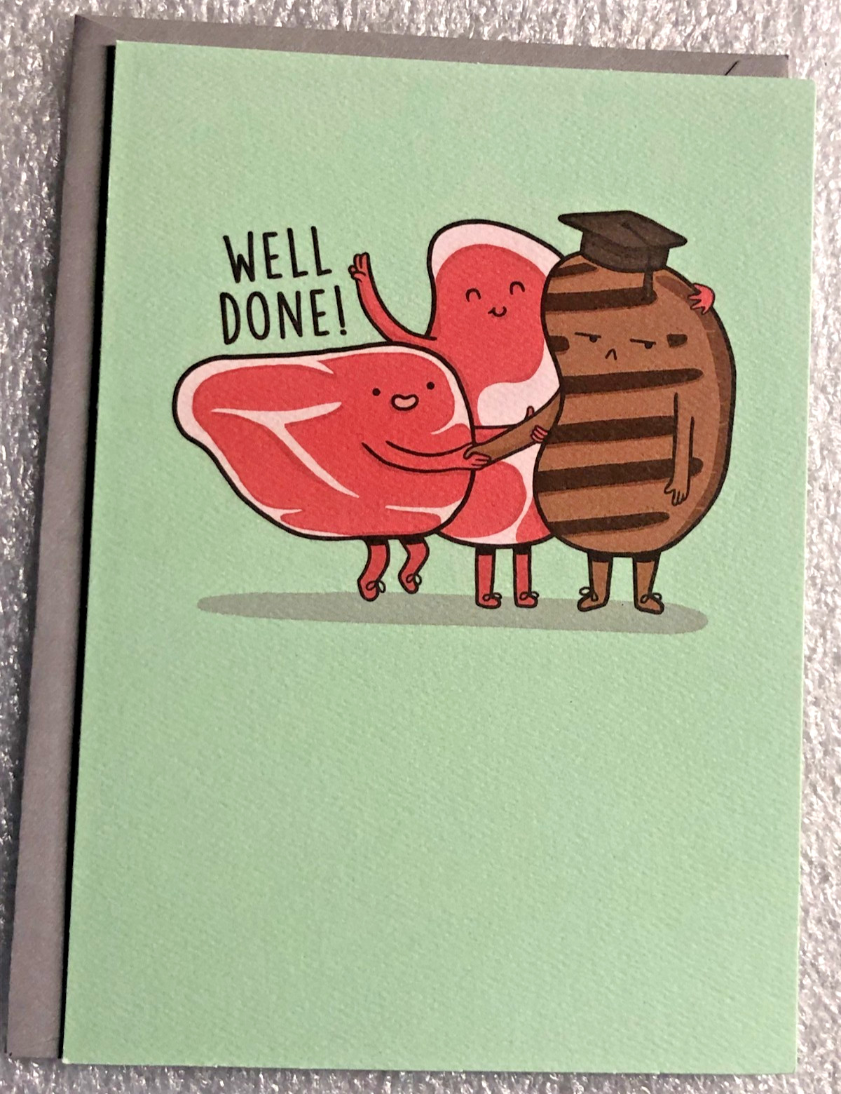 GRADUATION CARD RECYCLED PAPER GREETINGS “WELL DONE! WAY TO RAISE THE STEAKS,..”
