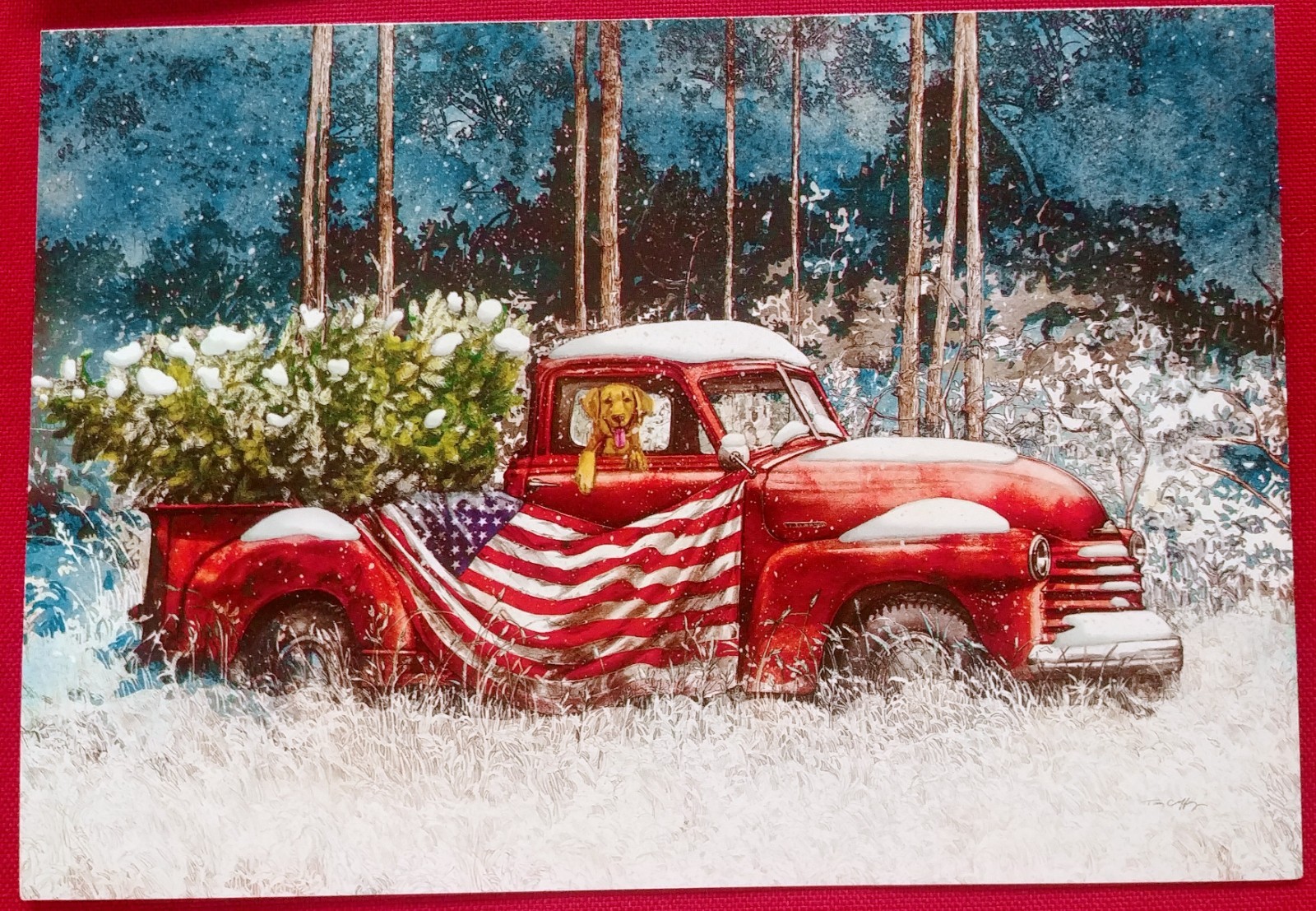 “Doggie American Style”, (2) Leanin Tree Christmas Cards, New With (2) Envelopes