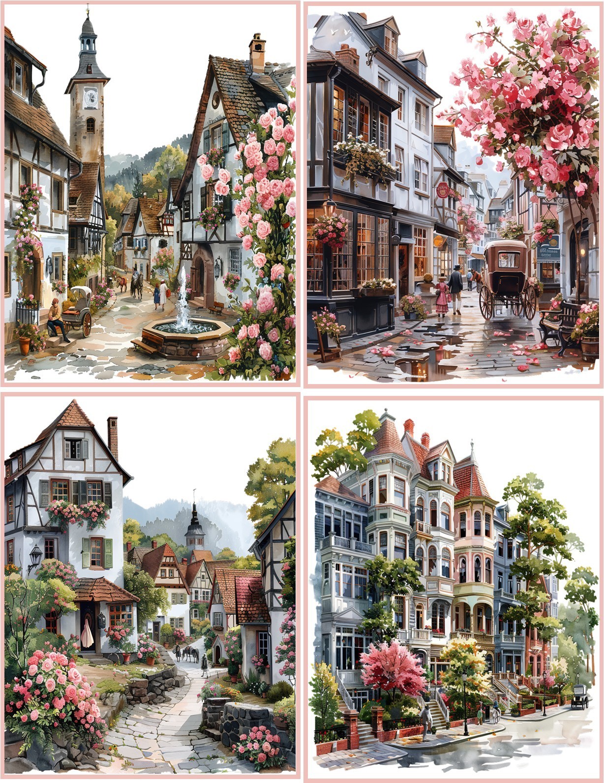 8 Assorted Regency Village Shabby Chic glossy blank folded card pink envelopes